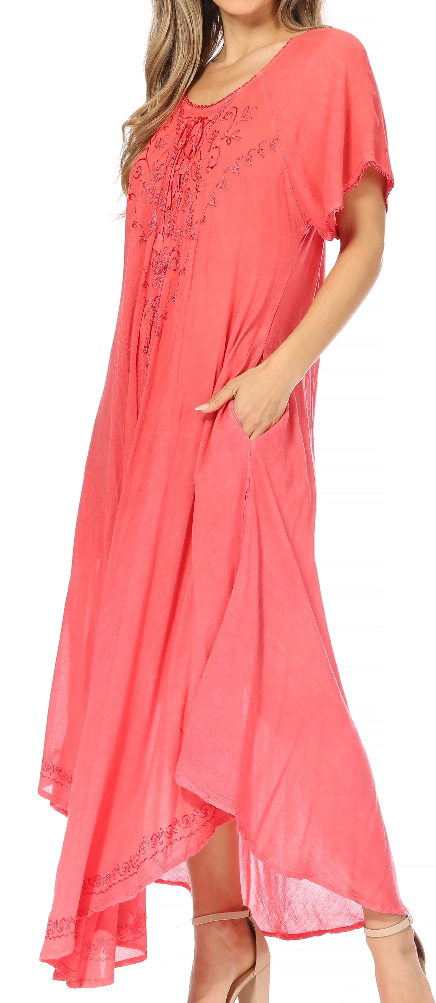 Sakkas - Lilia Embroidered Lace Up Bodice Relaxed Fit  Maxi Sun Dress
