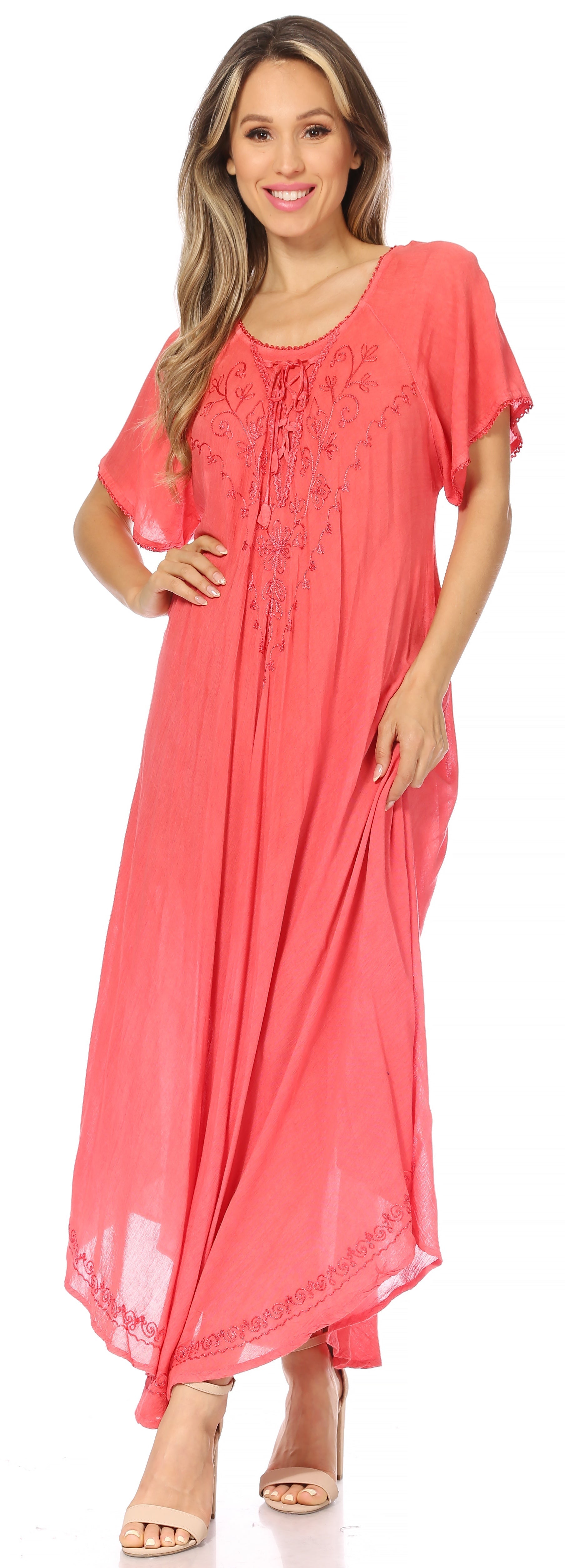 Sakkas - Lilia Embroidered Lace Up Bodice Relaxed Fit  Maxi Sun Dress