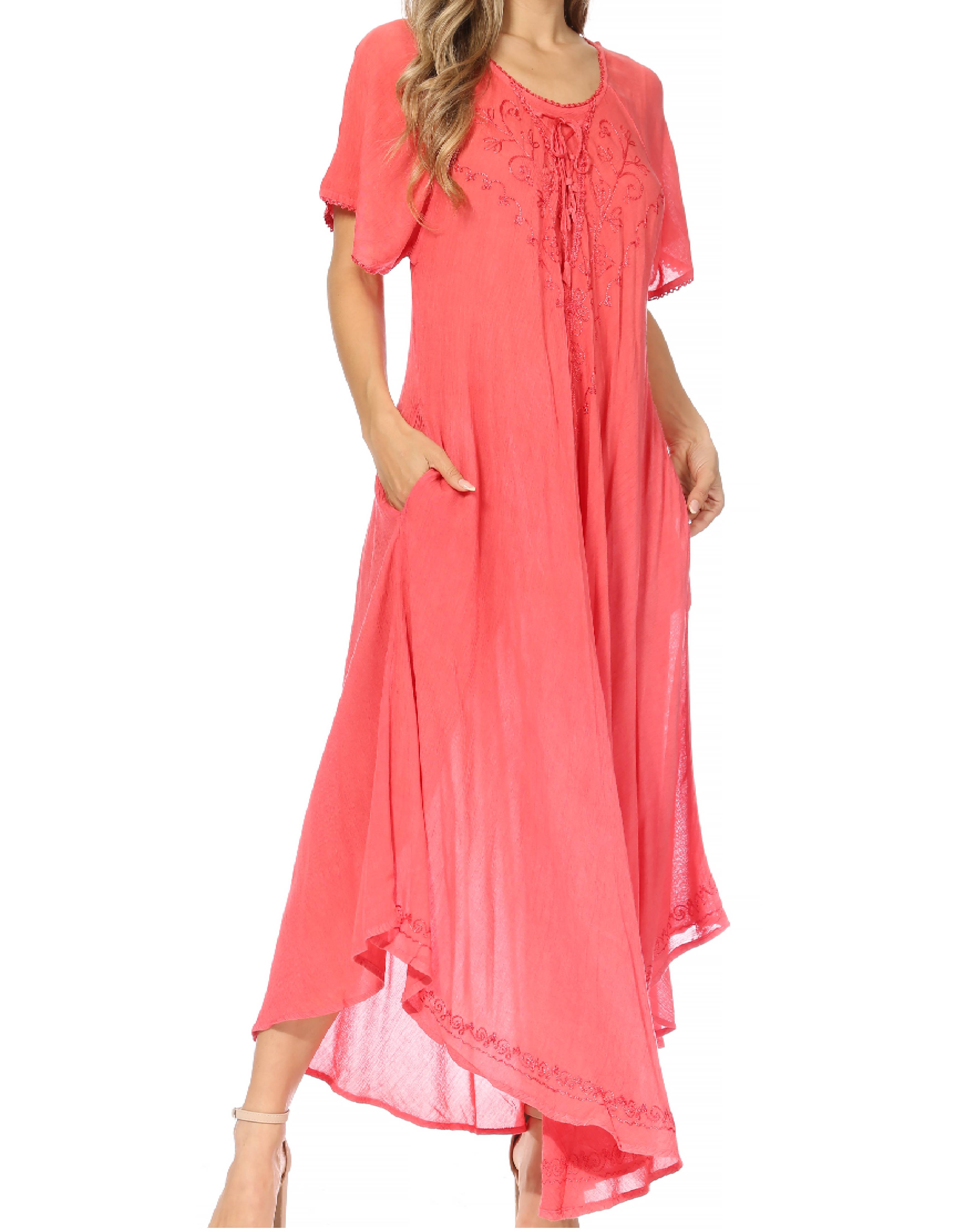 Sakkas - Lilia Embroidered Lace Up Bodice Relaxed Fit  Maxi Sun Dress