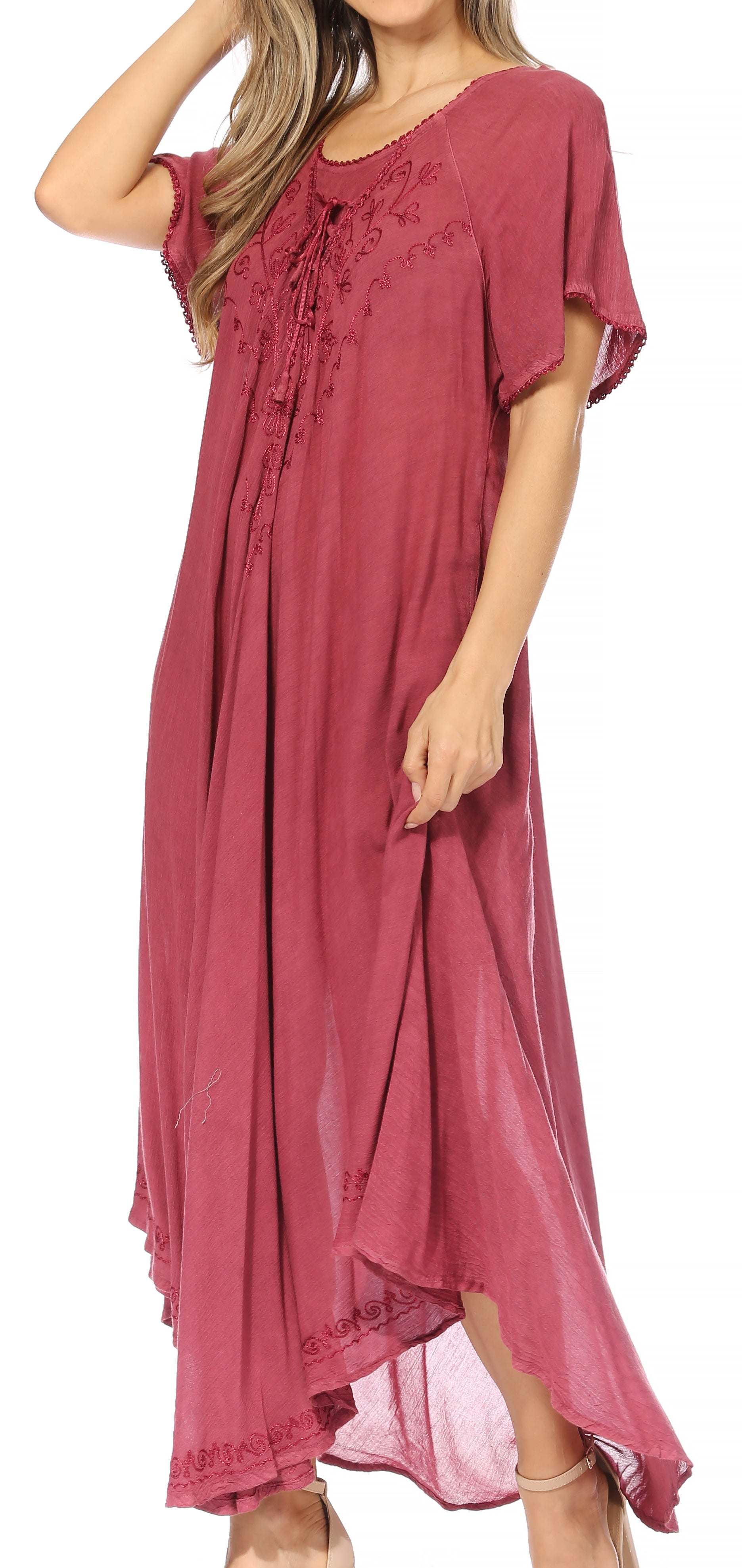 Sakkas - Lilia Embroidered Lace Up Bodice Relaxed Fit  Maxi Sun Dress