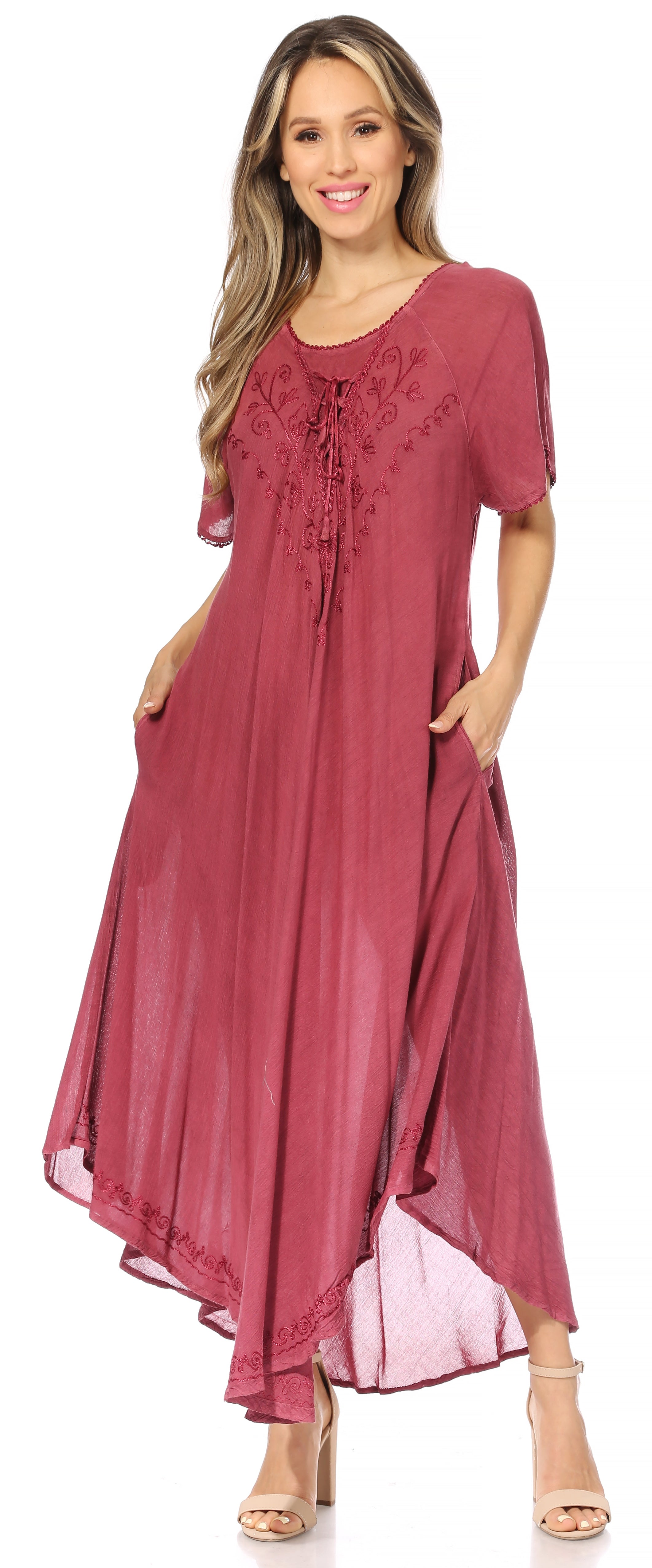 Sakkas - Lilia Embroidered Lace Up Bodice Relaxed Fit  Maxi Sun Dress