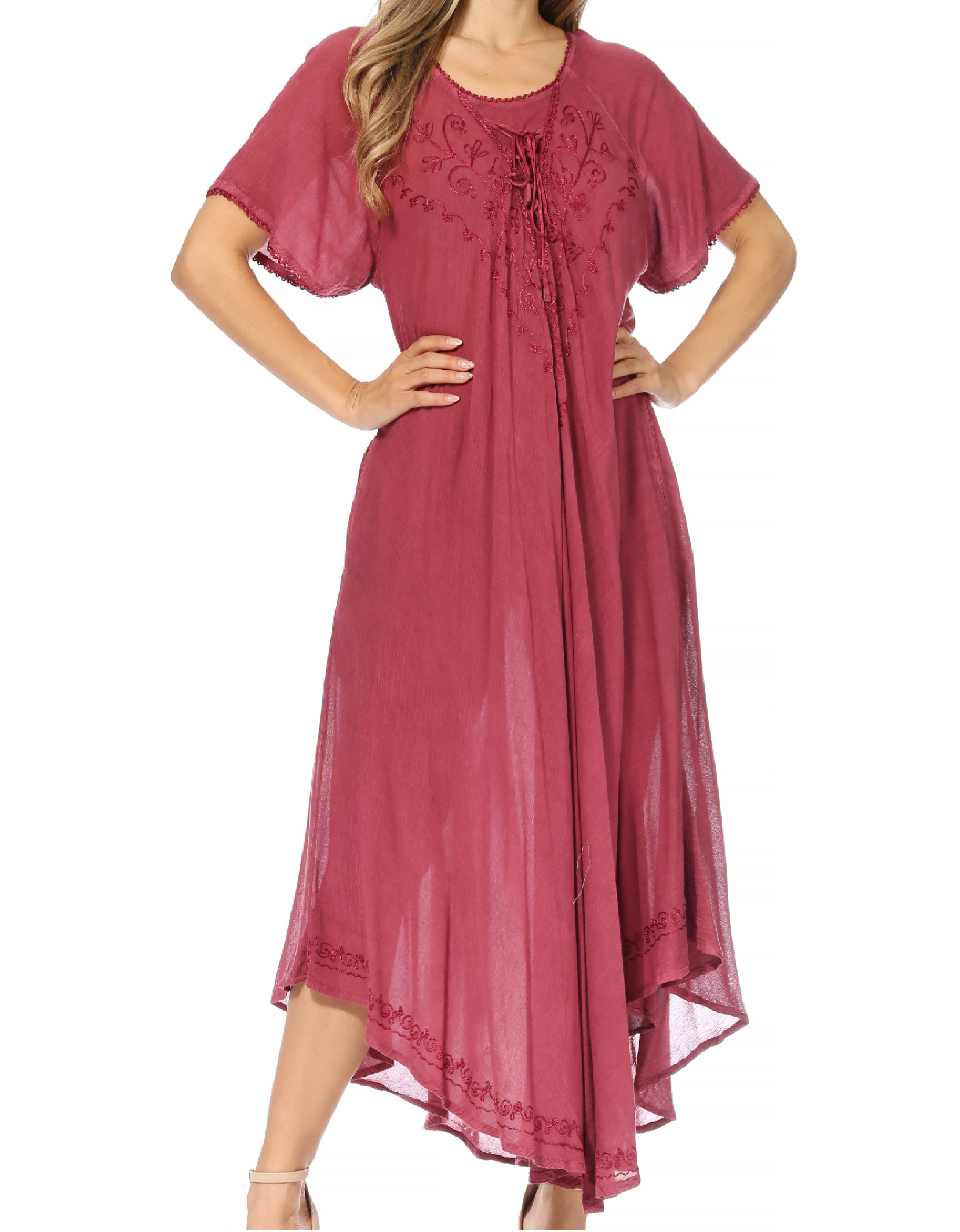 Sakkas - Lilia Embroidered Lace Up Bodice Relaxed Fit  Maxi Sun Dress