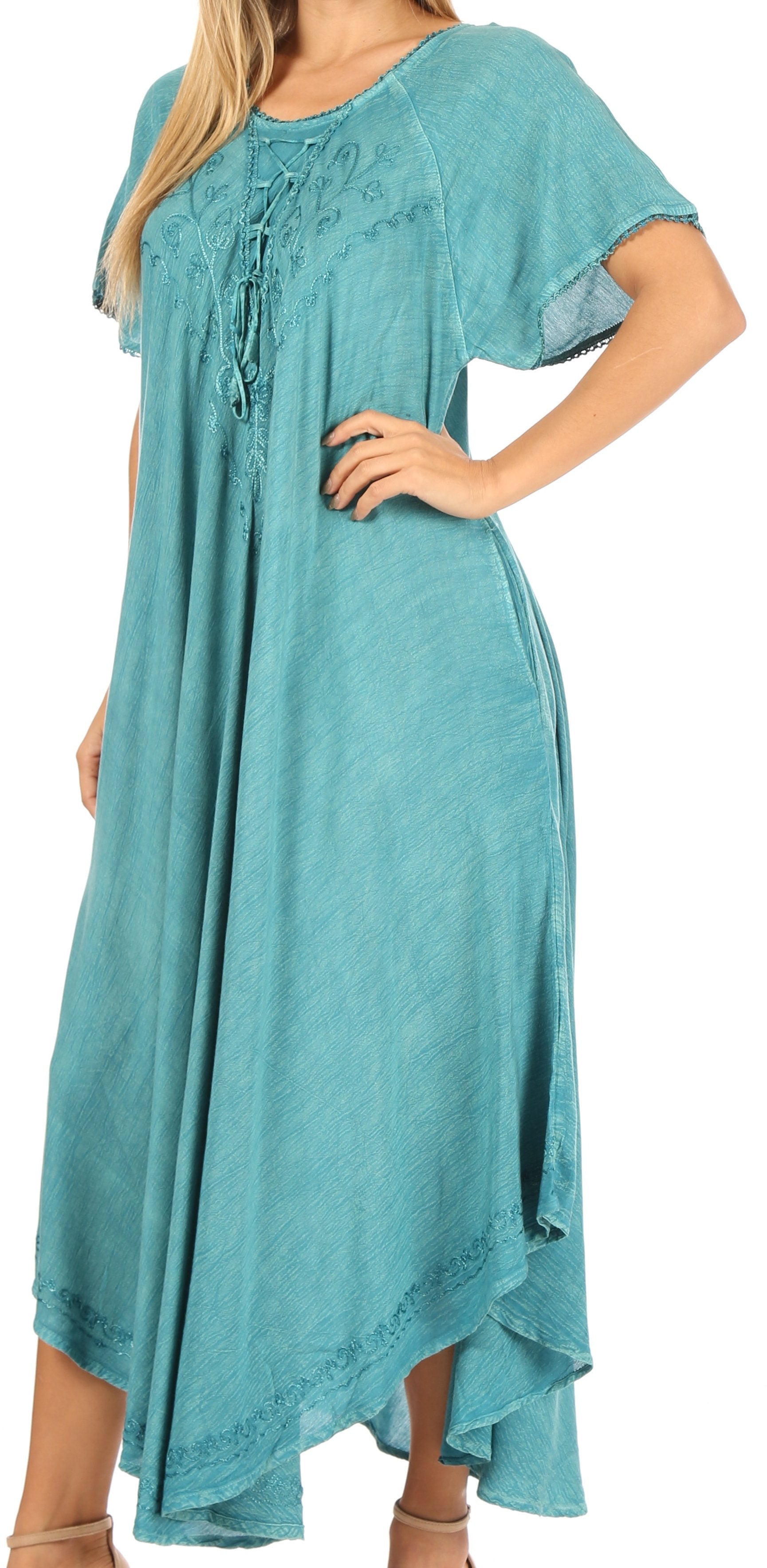 Sakkas - Lilia Embroidered Lace Up Bodice Relaxed Fit  Maxi Sun Dress