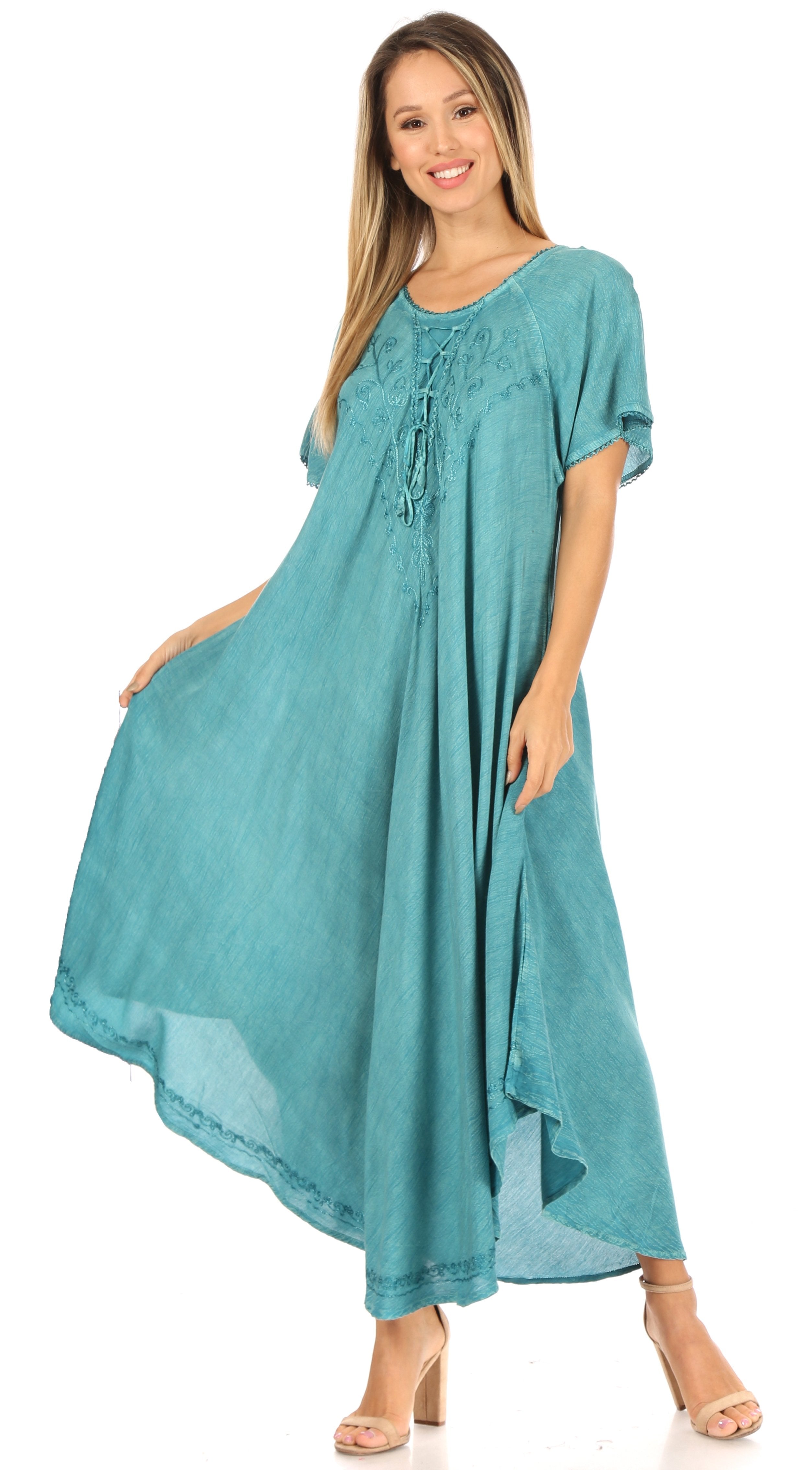 Sakkas - Lilia Embroidered Lace Up Bodice Relaxed Fit  Maxi Sun Dress