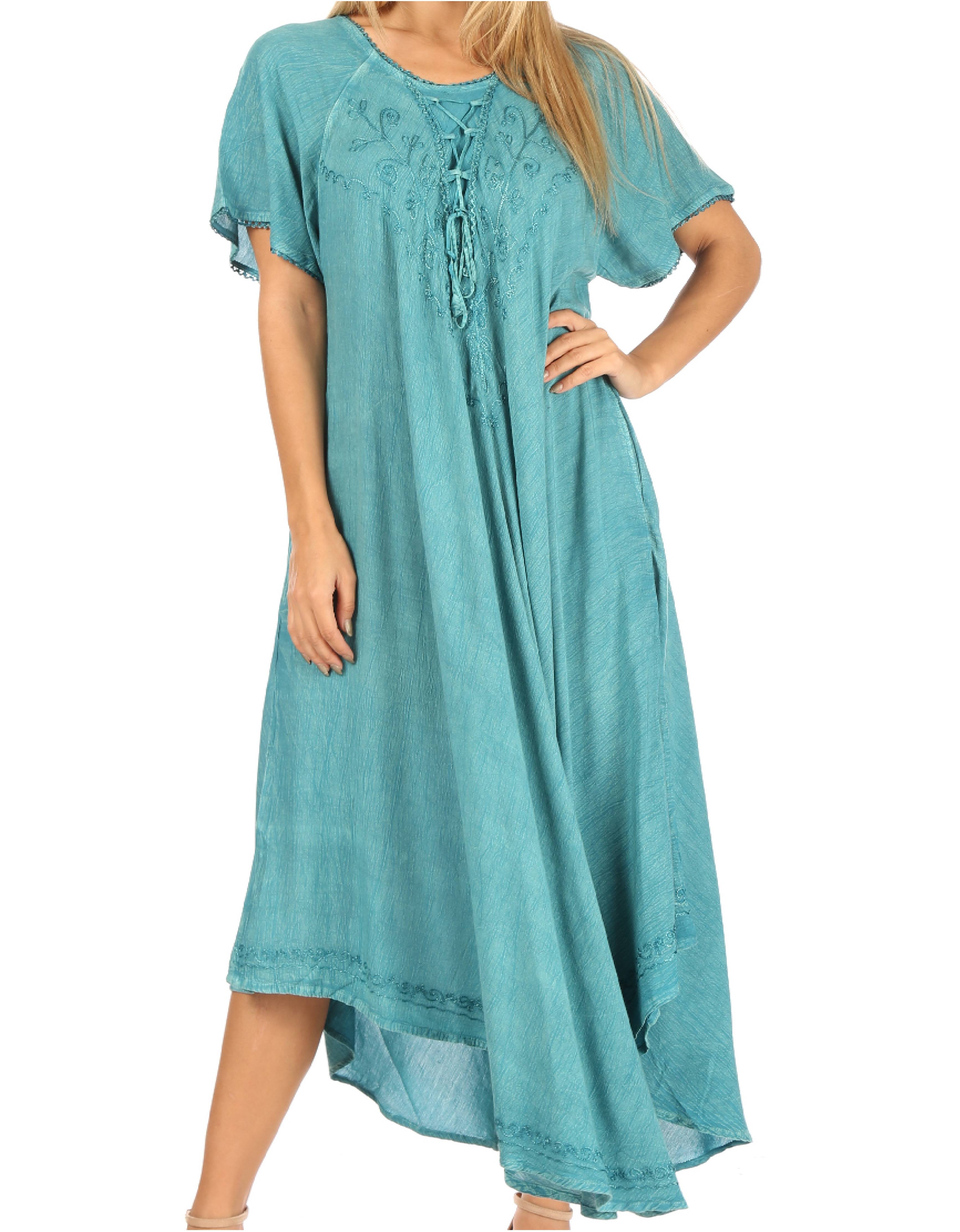 Sakkas - Lilia Embroidered Lace Up Bodice Relaxed Fit  Maxi Sun Dress