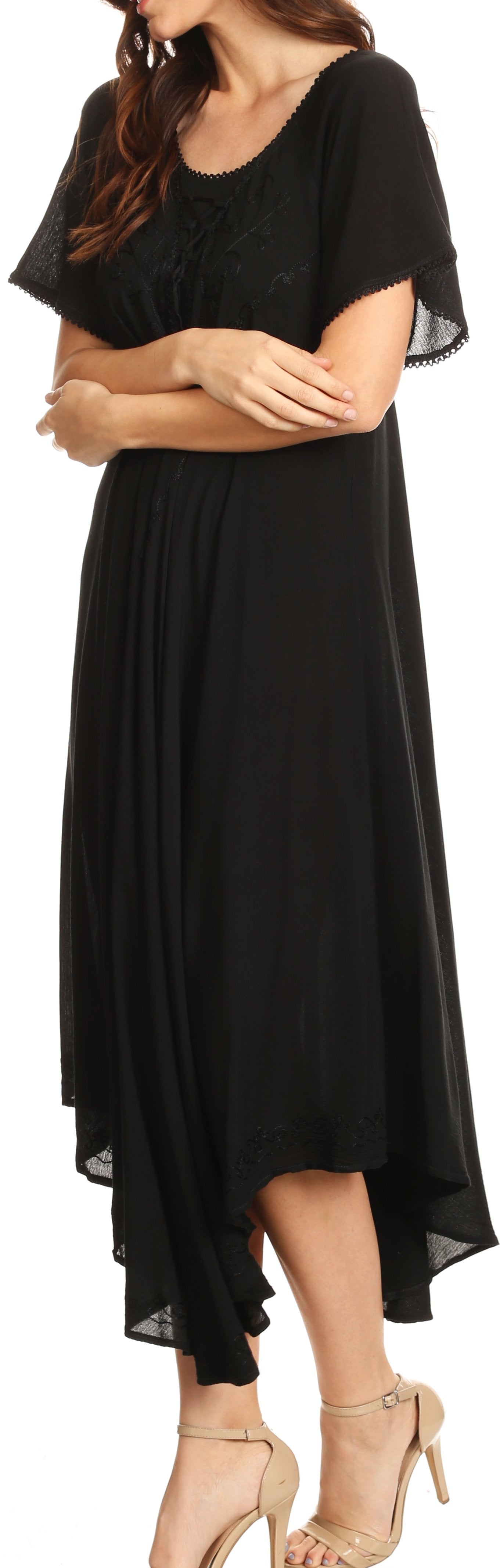 Sakkas - Lilia Embroidered Lace Up Bodice Relaxed Fit  Maxi Sun Dress