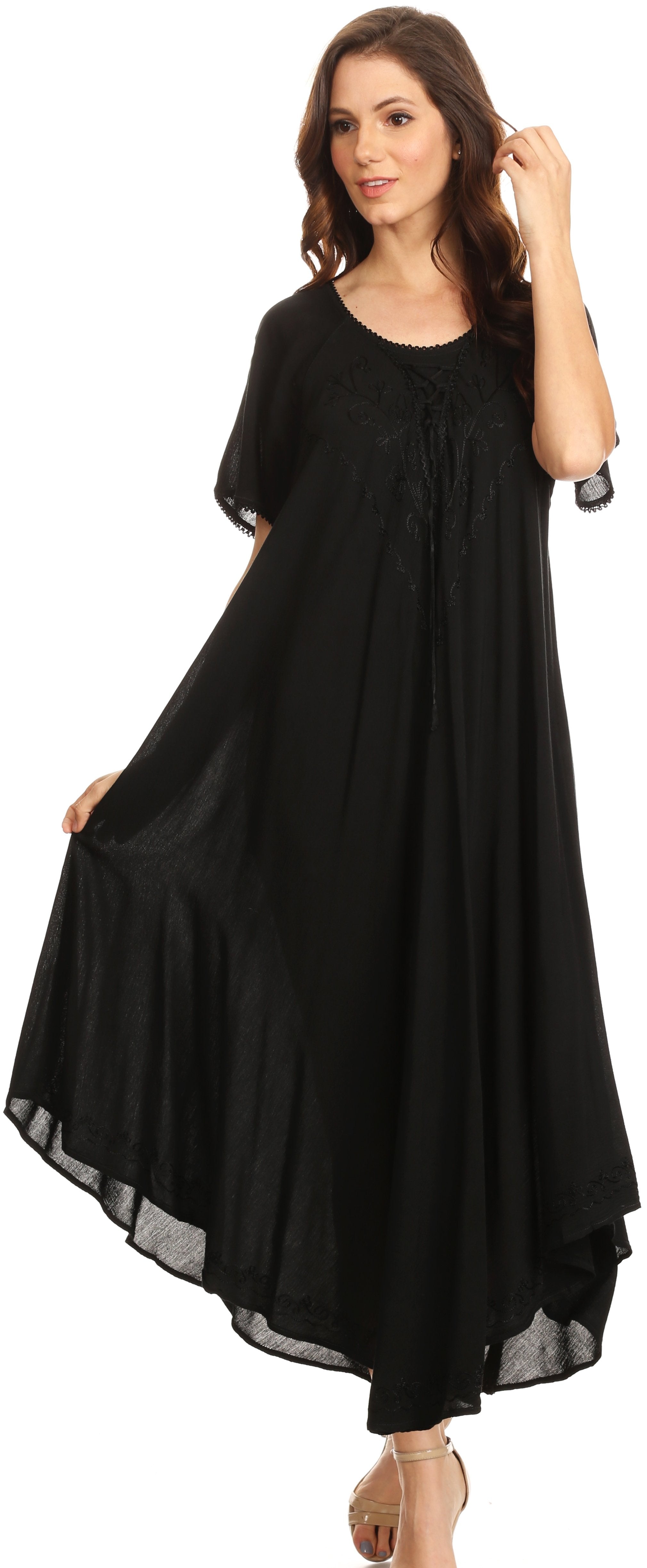 Sakkas - Lilia Embroidered Lace Up Bodice Relaxed Fit  Maxi Sun Dress