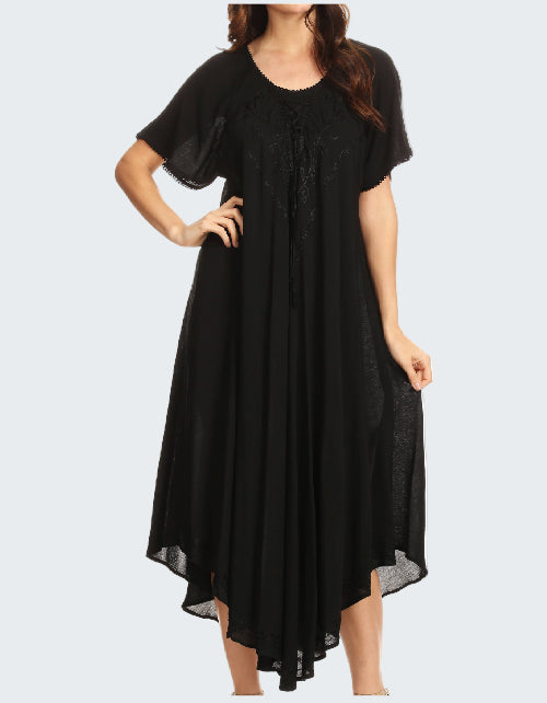 Black dress with short sleeves on a white background