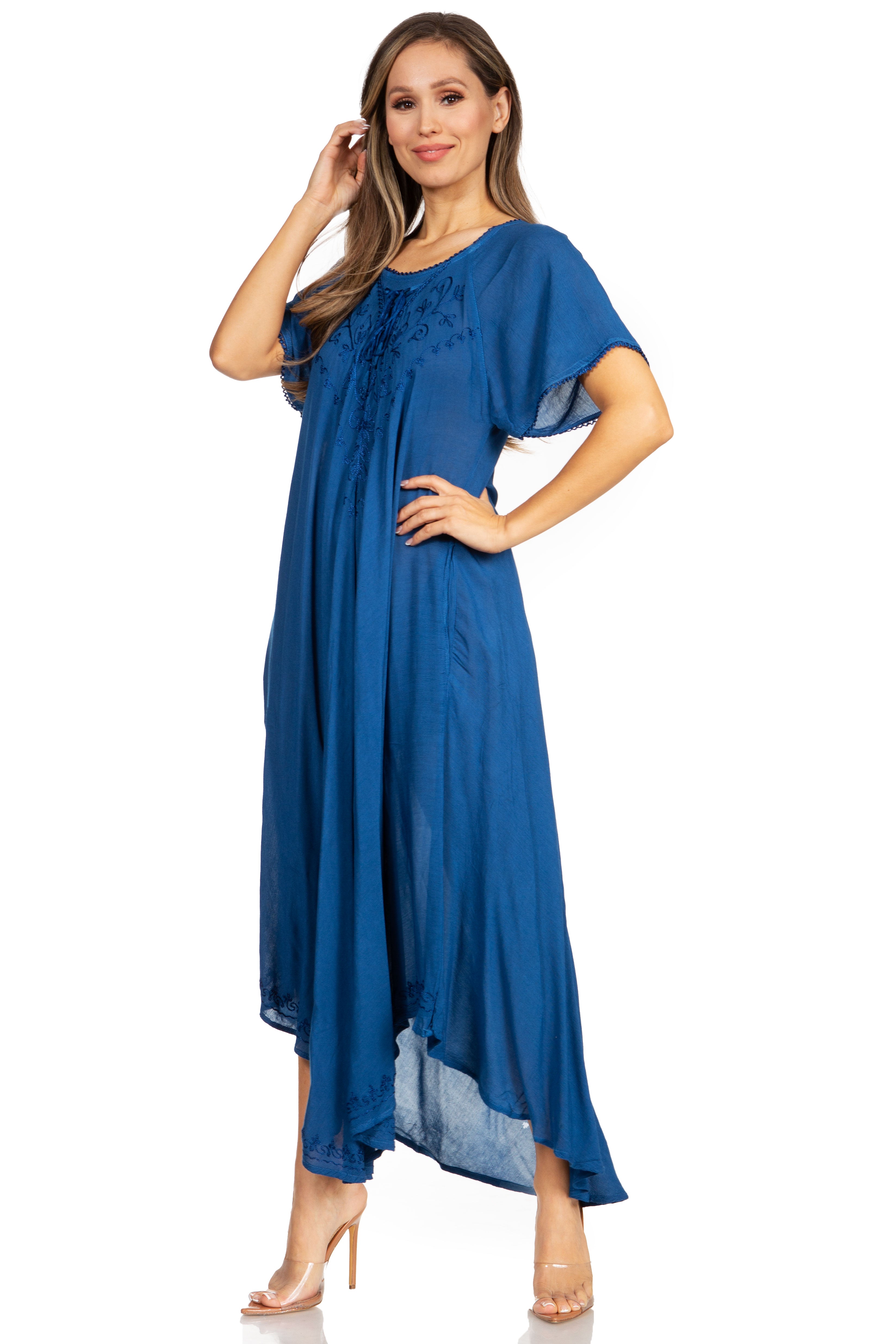 Sakkas - Lilia Embroidered Lace Up Bodice Relaxed Fit  Maxi Sun Dress