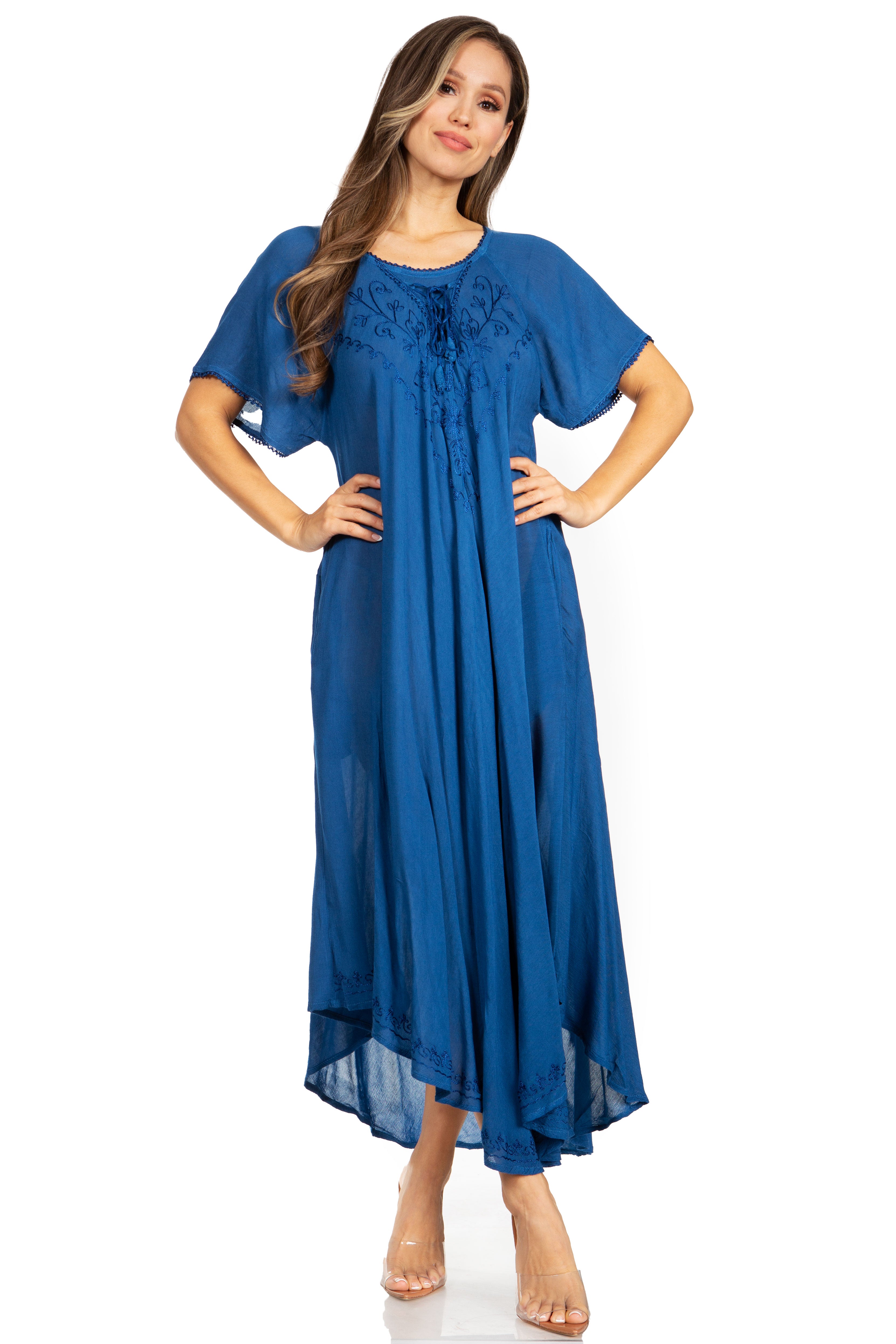 Sakkas - Lilia Embroidered Lace Up Bodice Relaxed Fit  Maxi Sun Dress