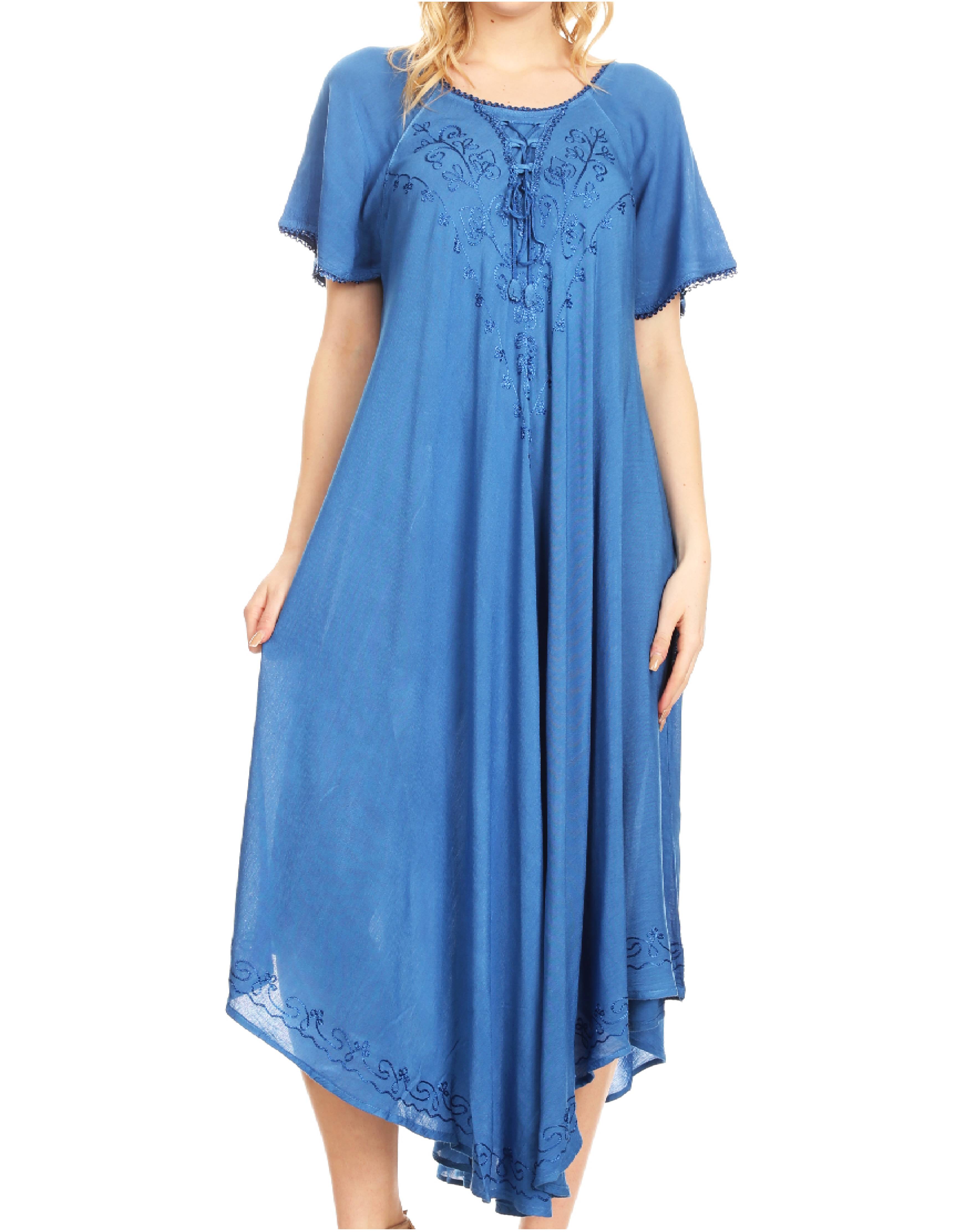Sakkas - Lilia Embroidered Lace Up Bodice Relaxed Fit  Maxi Sun Dress
