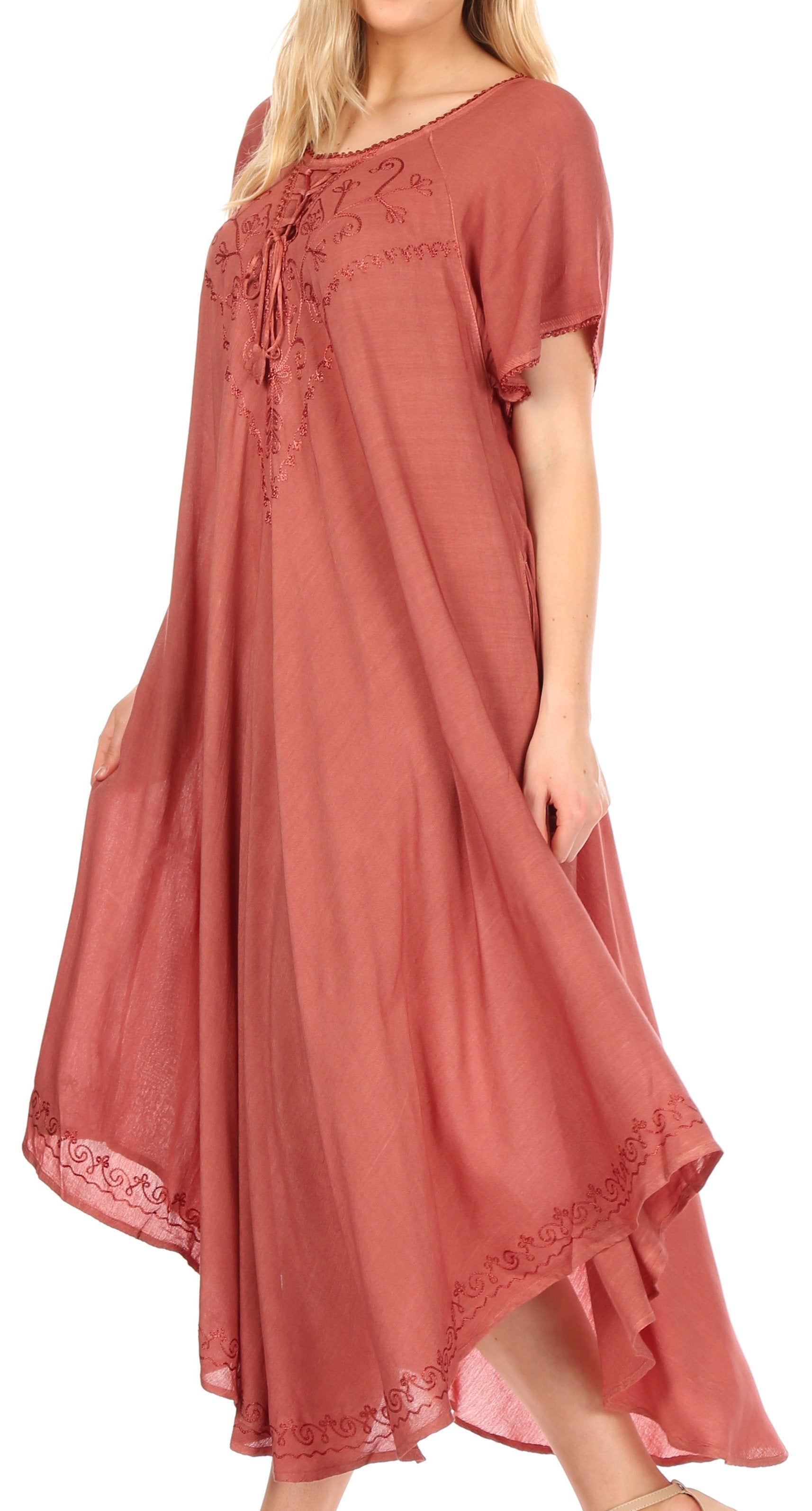 Sakkas - Lilia Embroidered Lace Up Bodice Relaxed Fit  Maxi Sun Dress