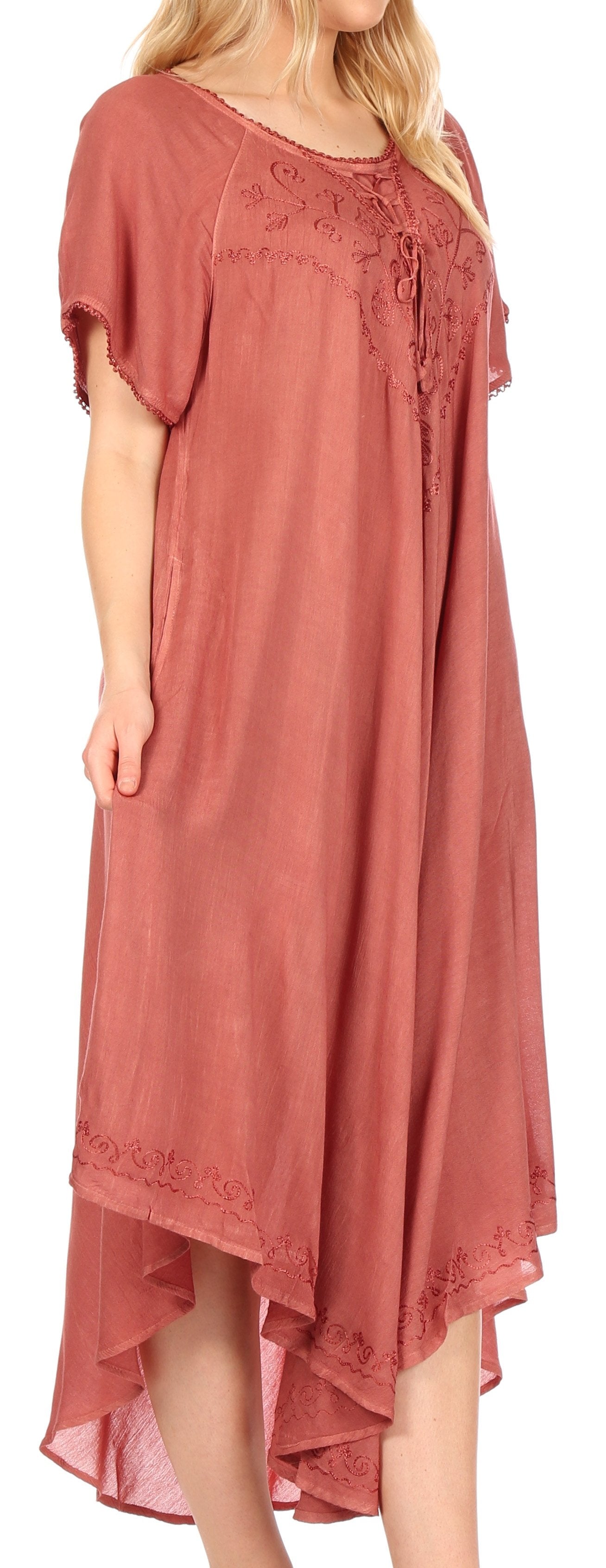 Sakkas - Lilia Embroidered Lace Up Bodice Relaxed Fit  Maxi Sun Dress