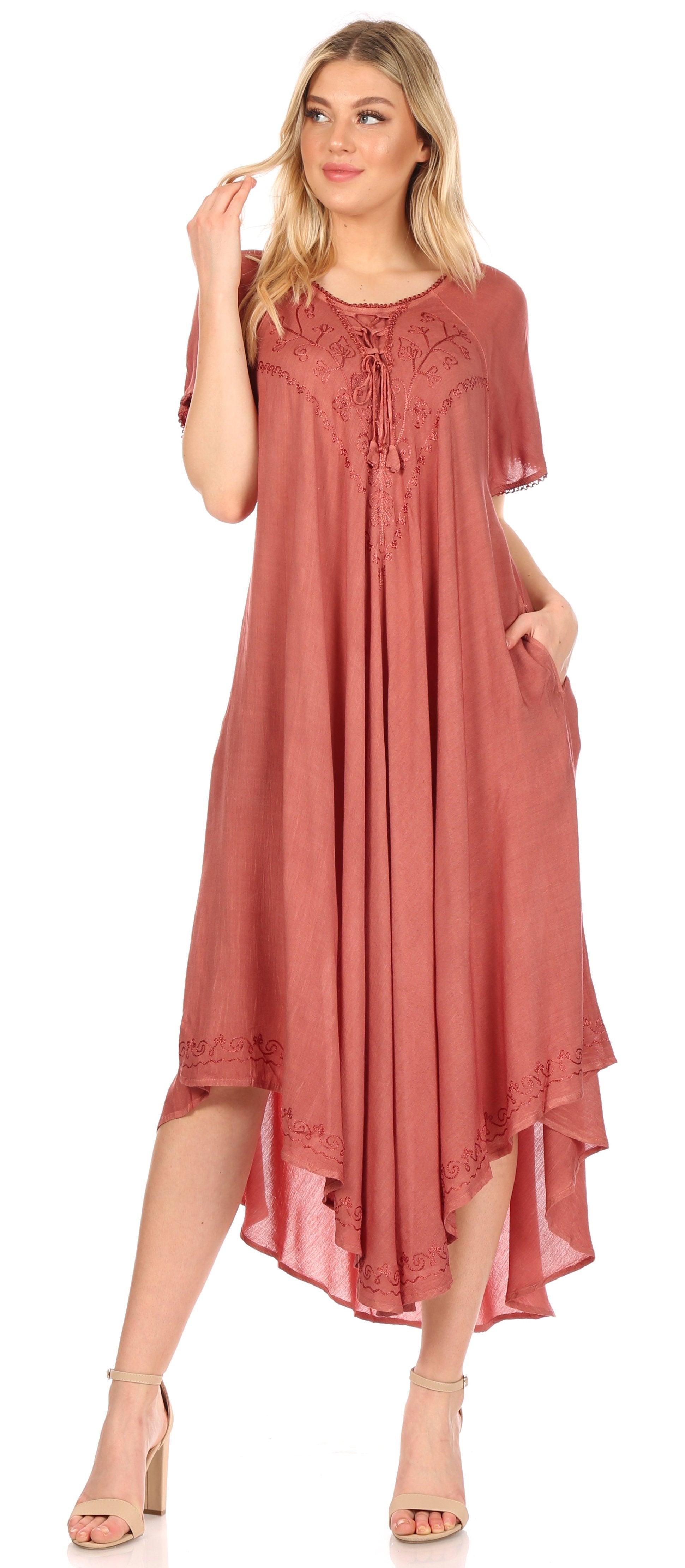 Sakkas - Lilia Embroidered Lace Up Bodice Relaxed Fit  Maxi Sun Dress