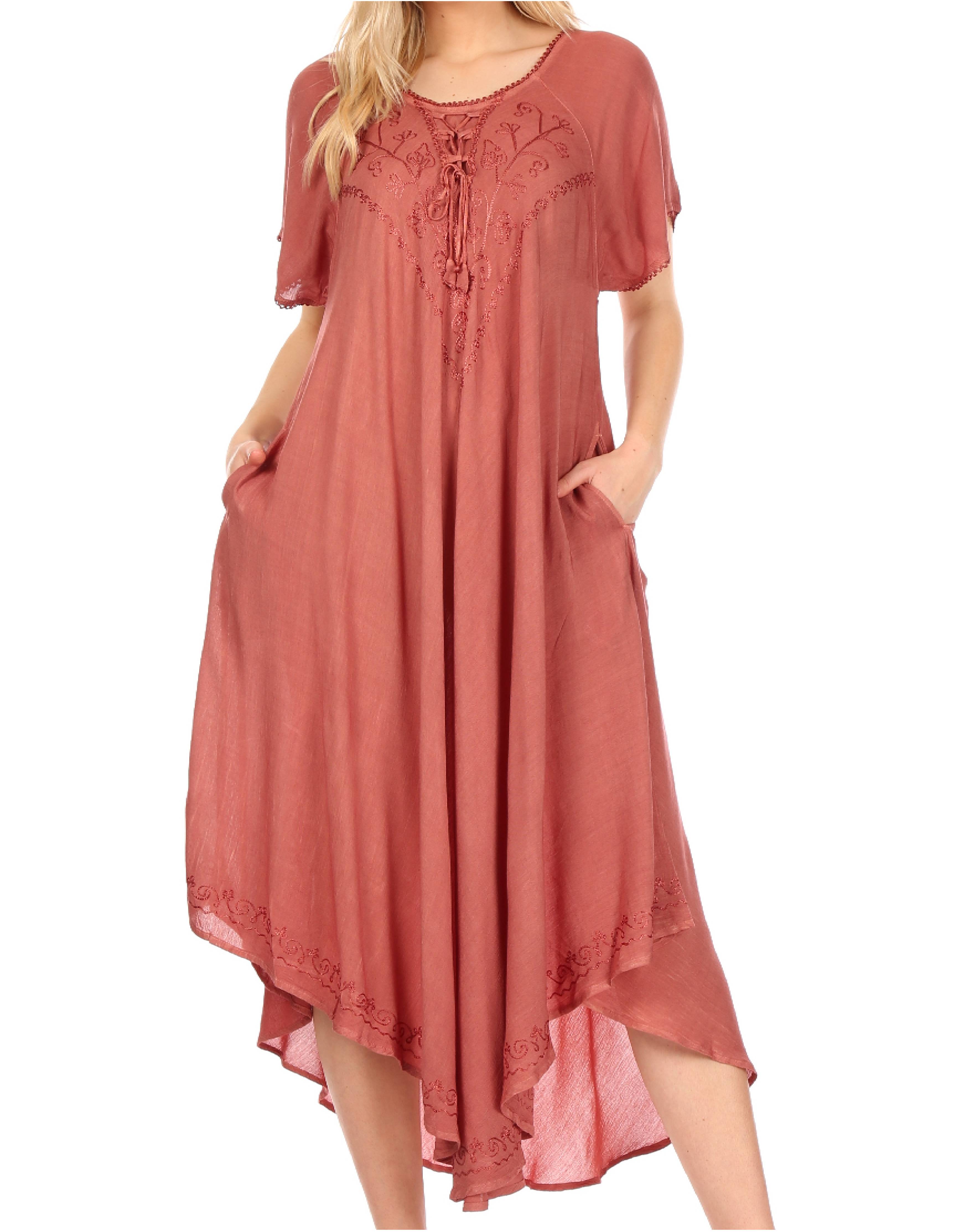 Sakkas - Lilia Embroidered Lace Up Bodice Relaxed Fit  Maxi Sun Dress