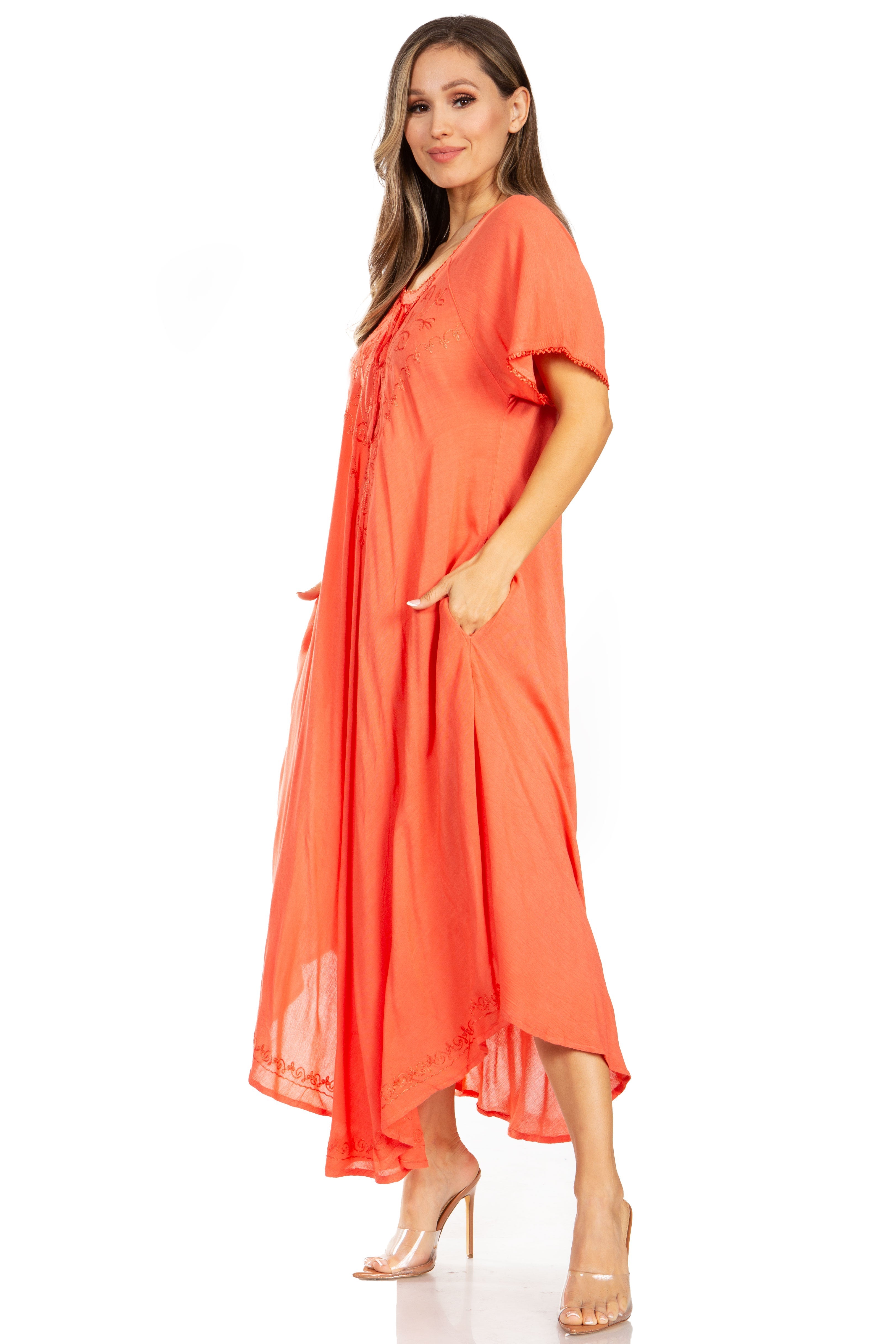 Sakkas - Lilia Embroidered Lace Up Bodice Relaxed Fit  Maxi Sun Dress