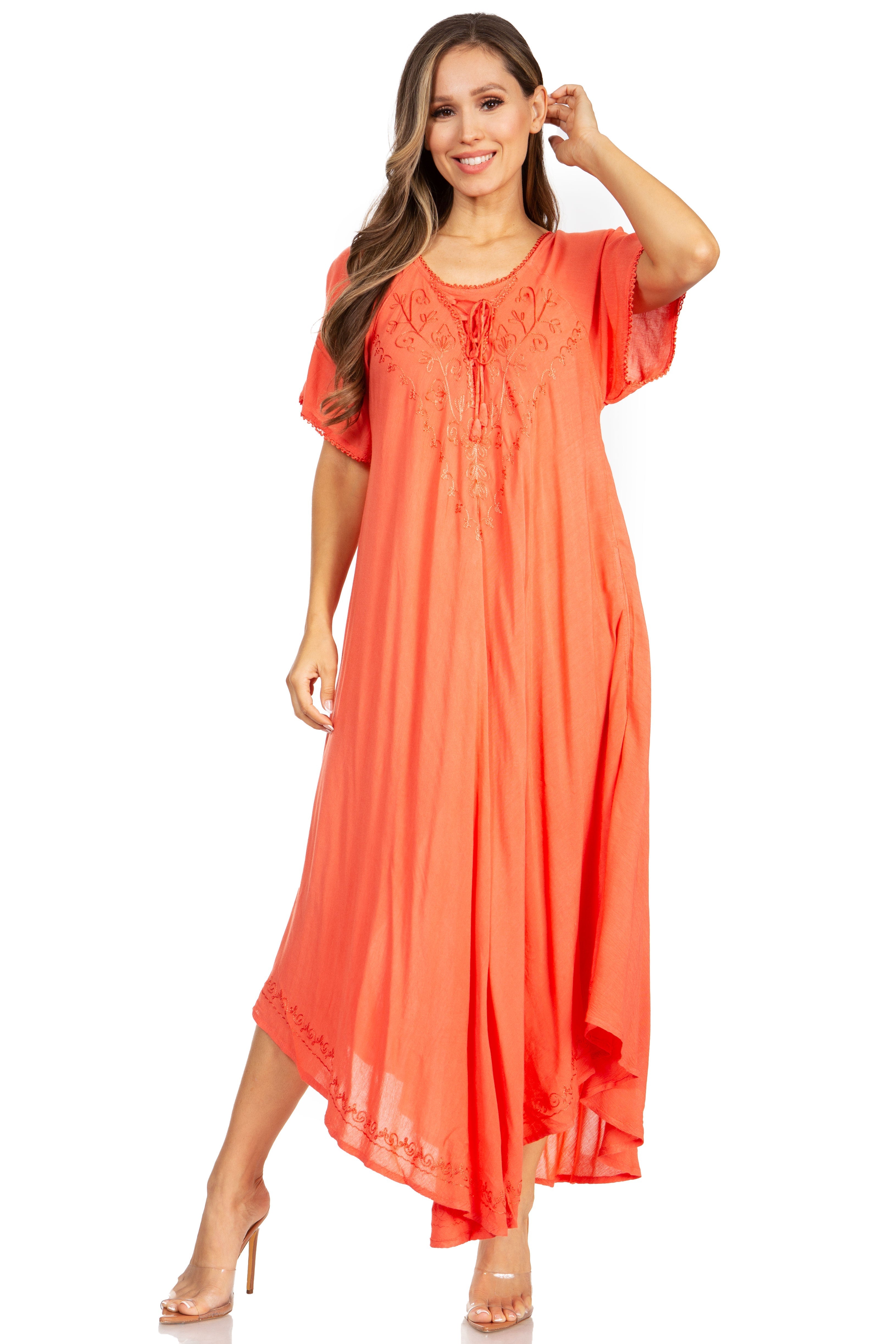 Sakkas - Lilia Embroidered Lace Up Bodice Relaxed Fit  Maxi Sun Dress