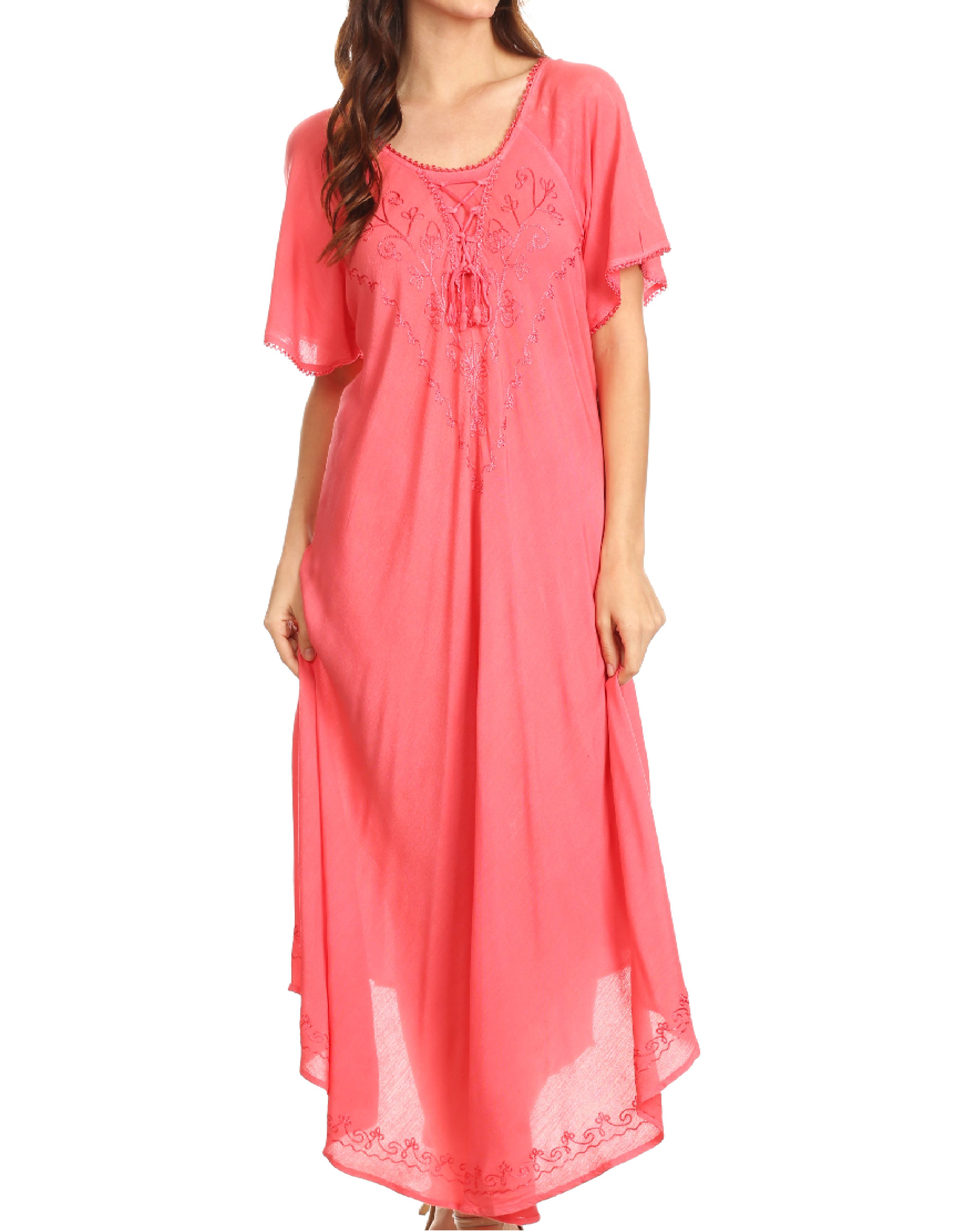 Sakkas - Lilia Embroidered Lace Up Bodice Relaxed Fit  Maxi Sun Dress