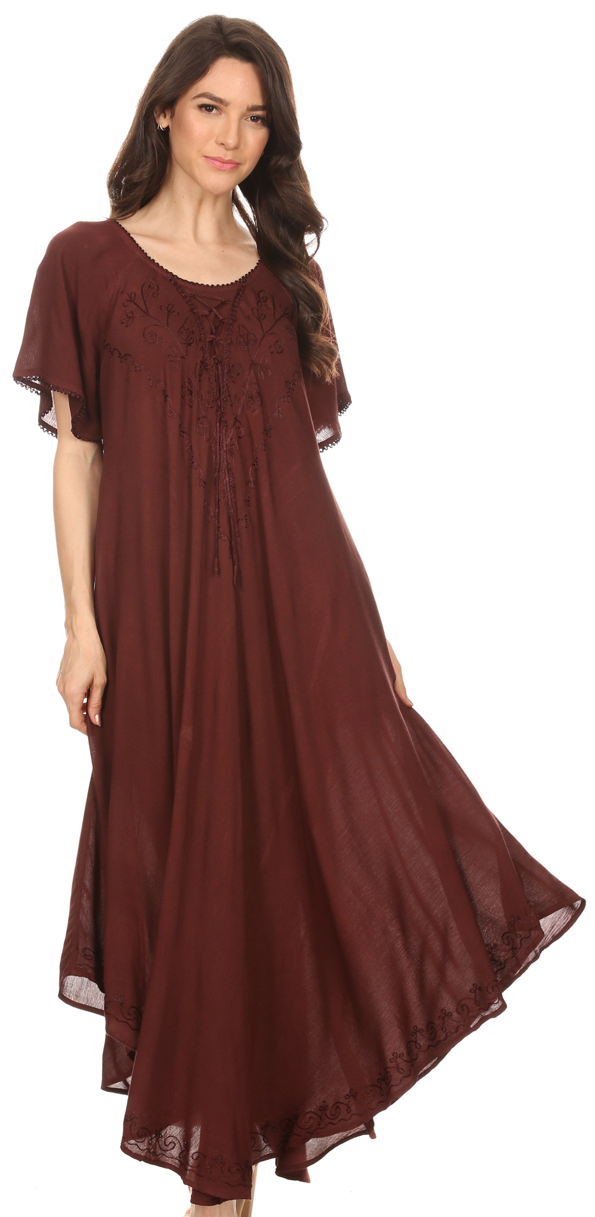 Sakkas - Lilia Embroidered Lace Up Bodice Relaxed Fit  Maxi Sun Dress