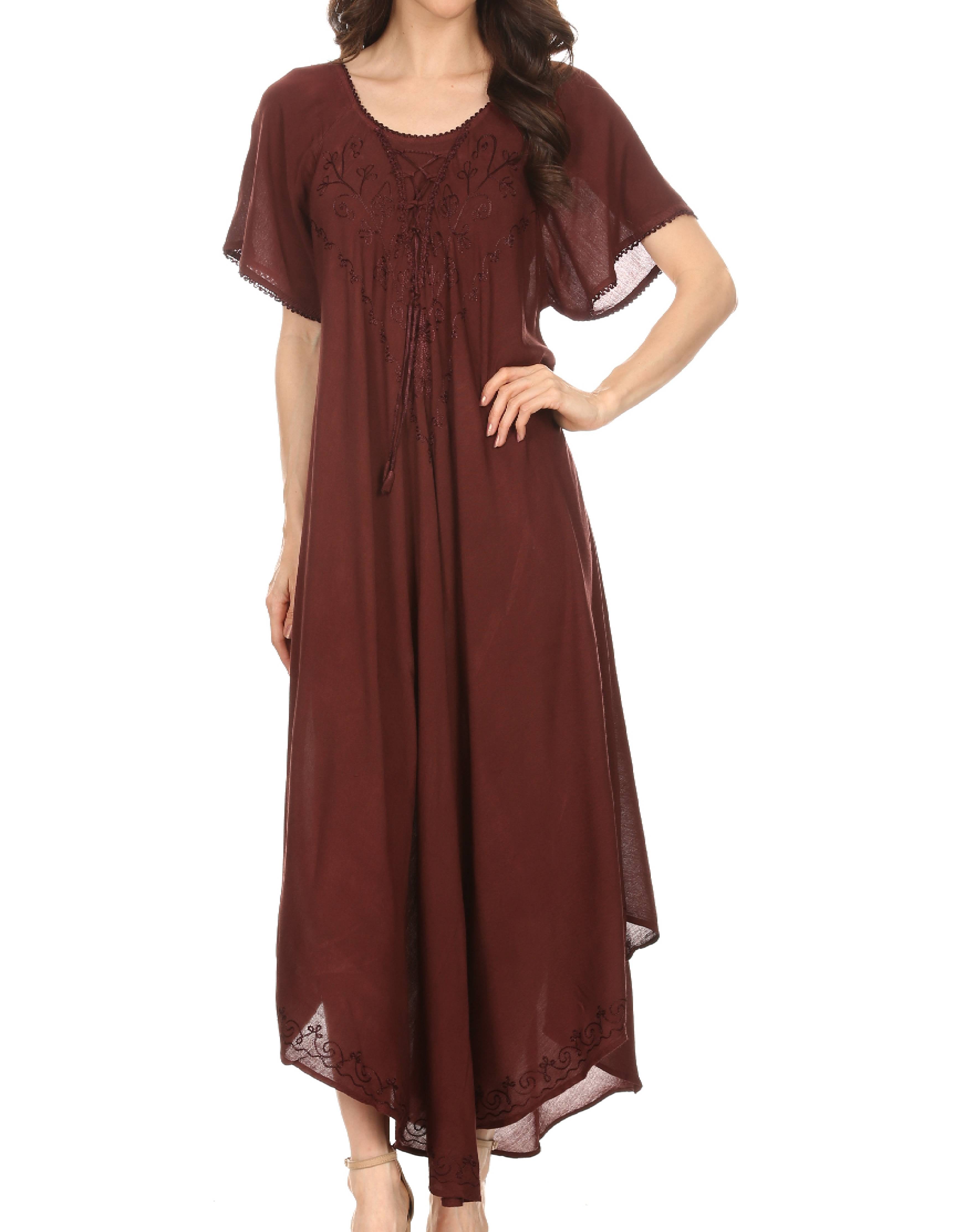 Sakkas - Lilia Embroidered Lace Up Bodice Relaxed Fit  Maxi Sun Dress