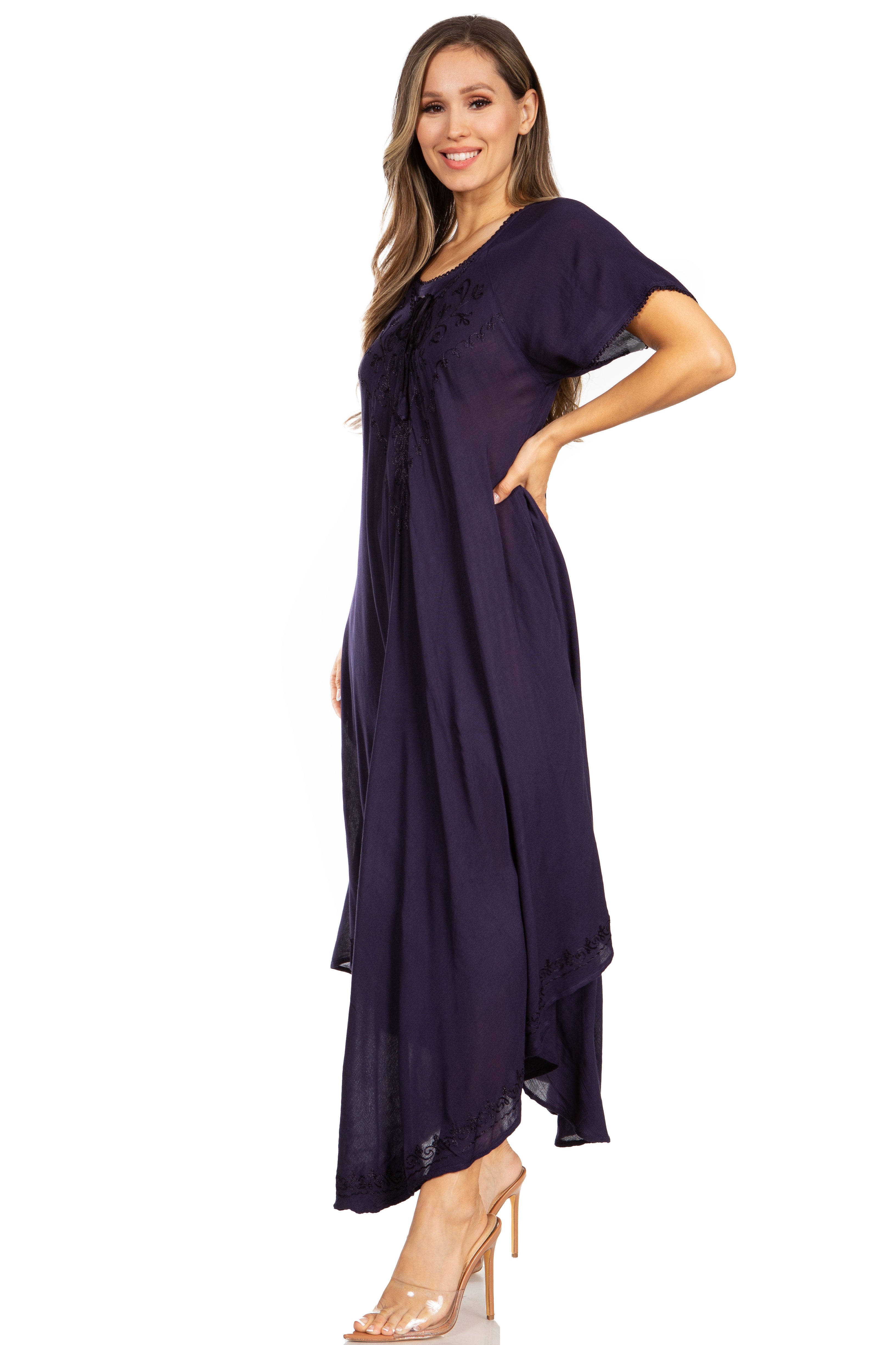 Sakkas - Lilia Embroidered Lace Up Bodice Relaxed Fit  Maxi Sun Dress