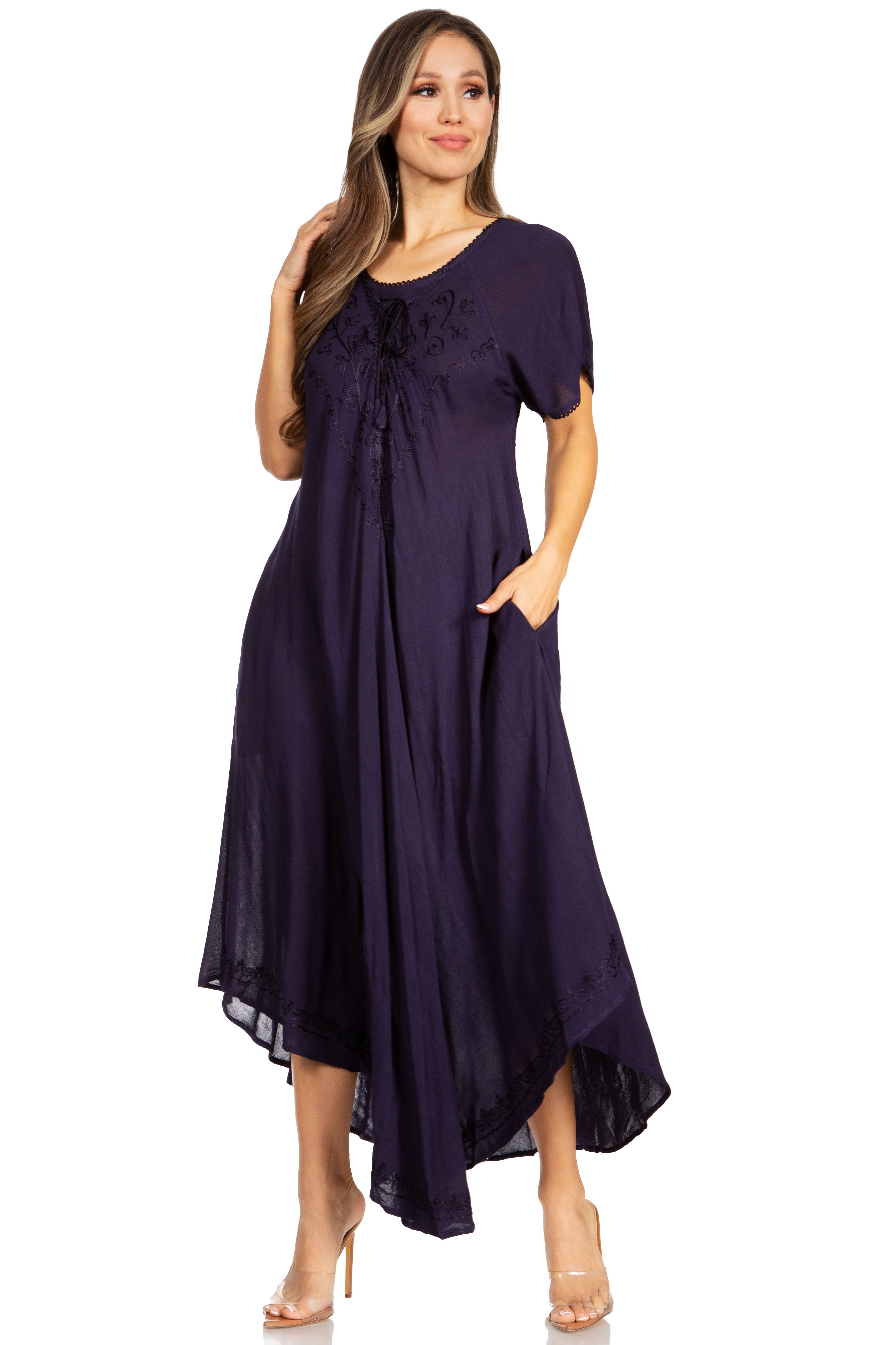 Sakkas - Lilia Embroidered Lace Up Bodice Relaxed Fit  Maxi Sun Dress