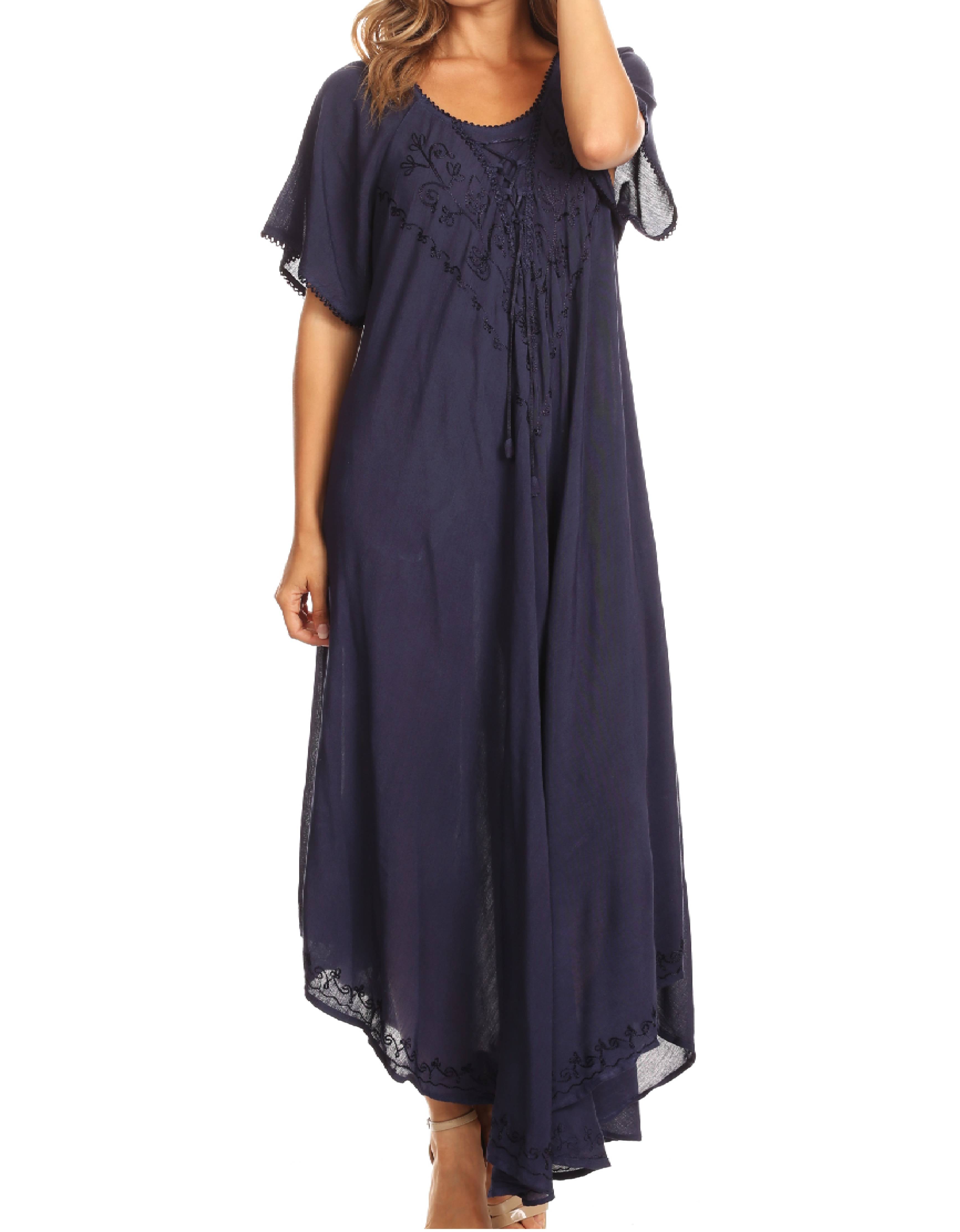 Sakkas - Lilia Embroidered Lace Up Bodice Relaxed Fit  Maxi Sun Dress