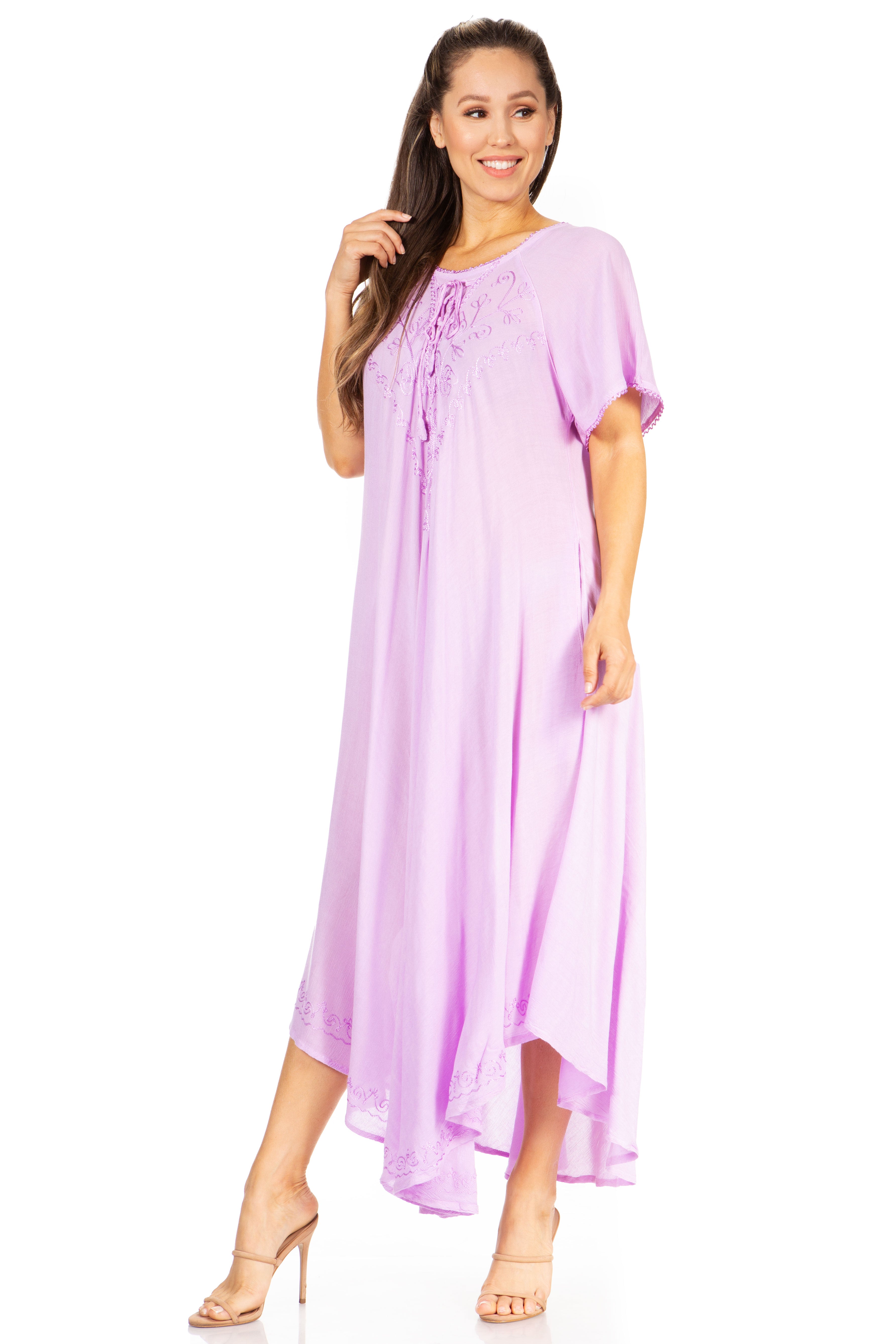 Sakkas - Lilia Embroidered Lace Up Bodice Relaxed Fit  Maxi Sun Dress