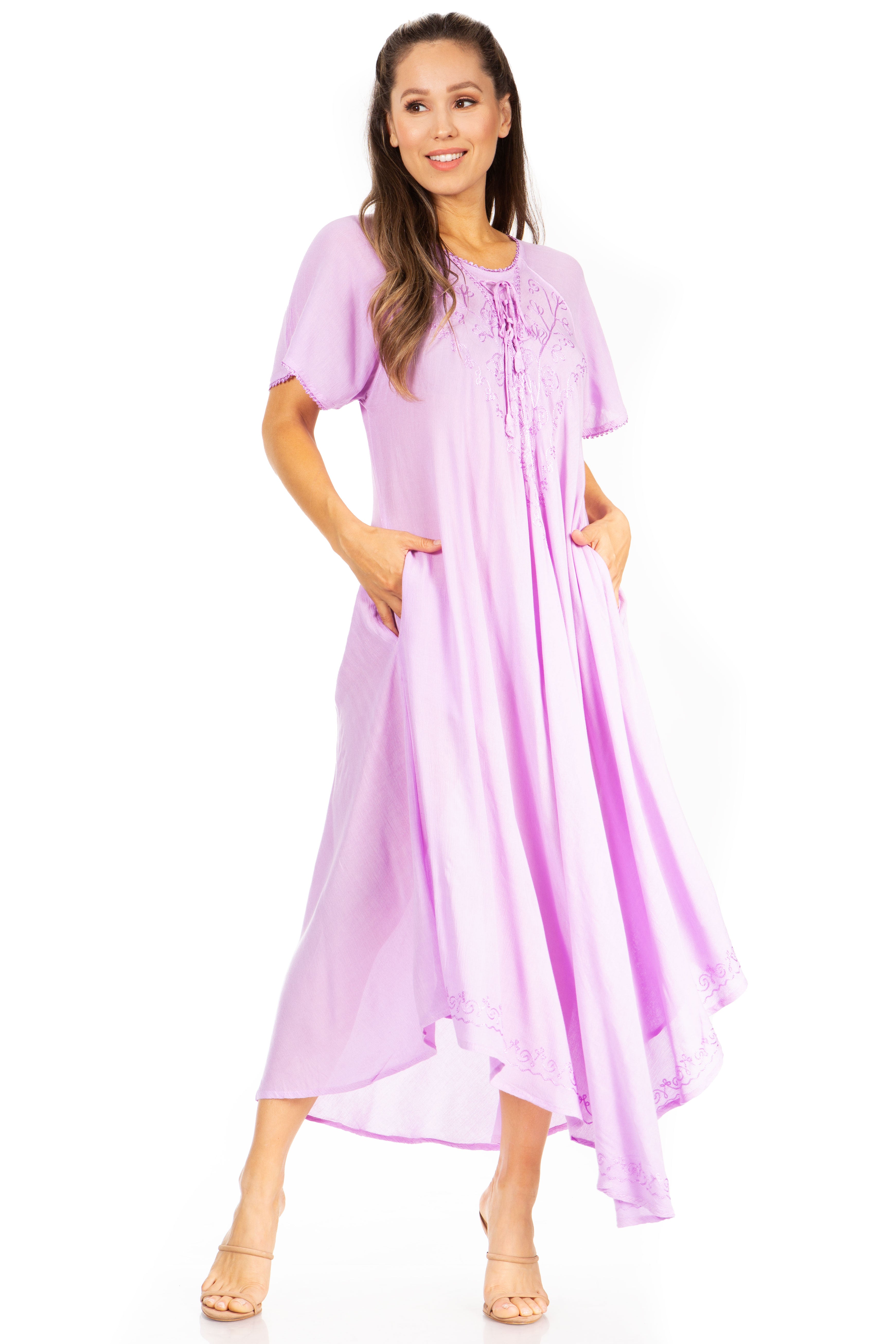 Sakkas - Lilia Embroidered Lace Up Bodice Relaxed Fit  Maxi Sun Dress