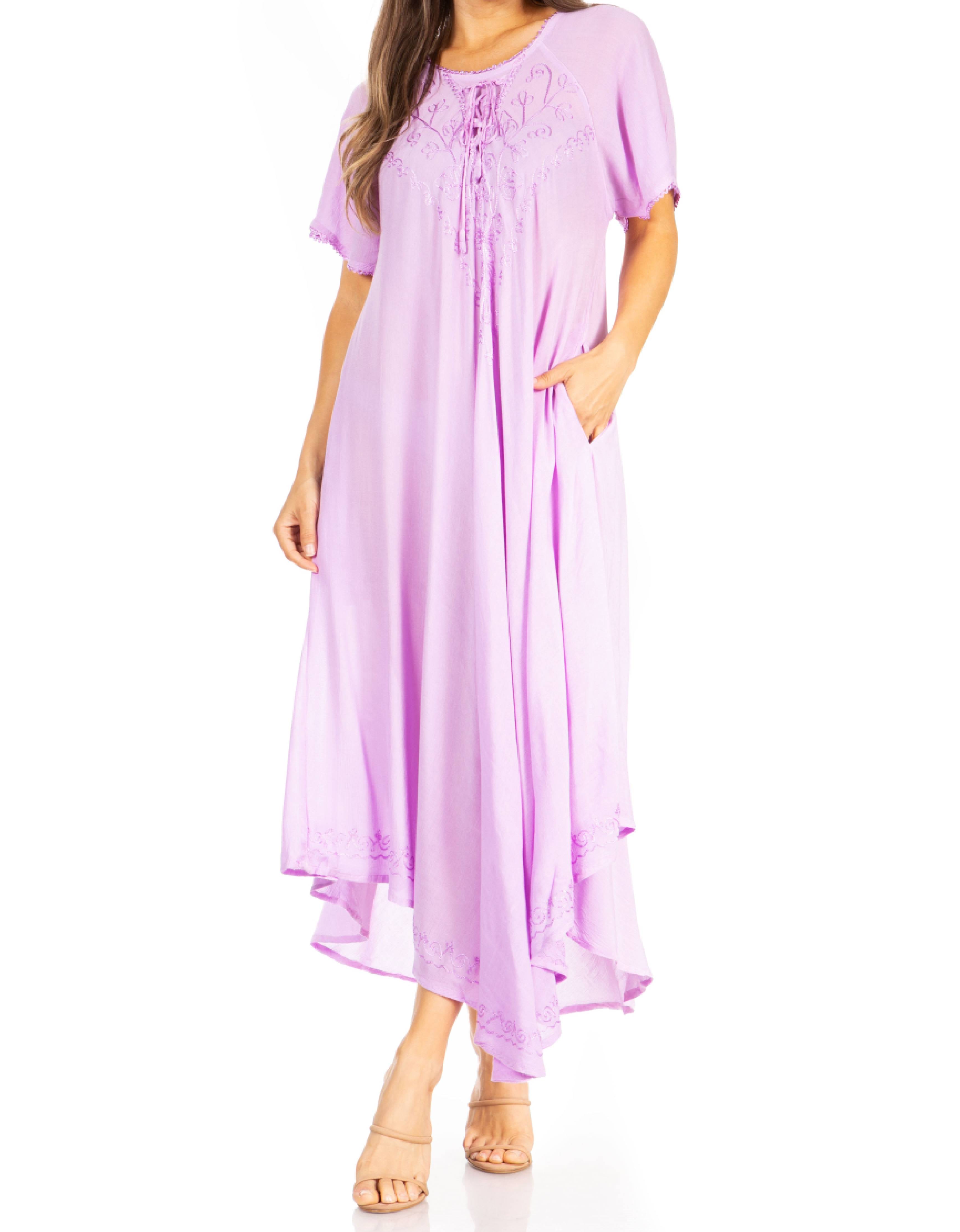 Sakkas - Lilia Embroidered Lace Up Bodice Relaxed Fit  Maxi Sun Dress