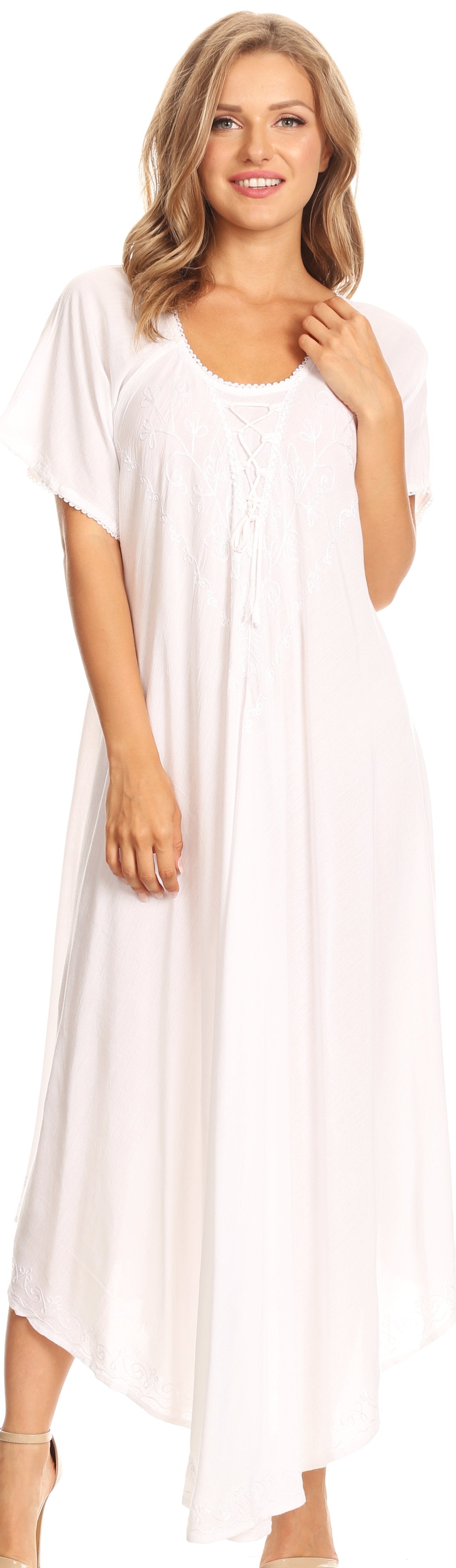 Sakkas - Lilia Embroidered Lace Up Bodice Relaxed Fit  Maxi Sun Dress