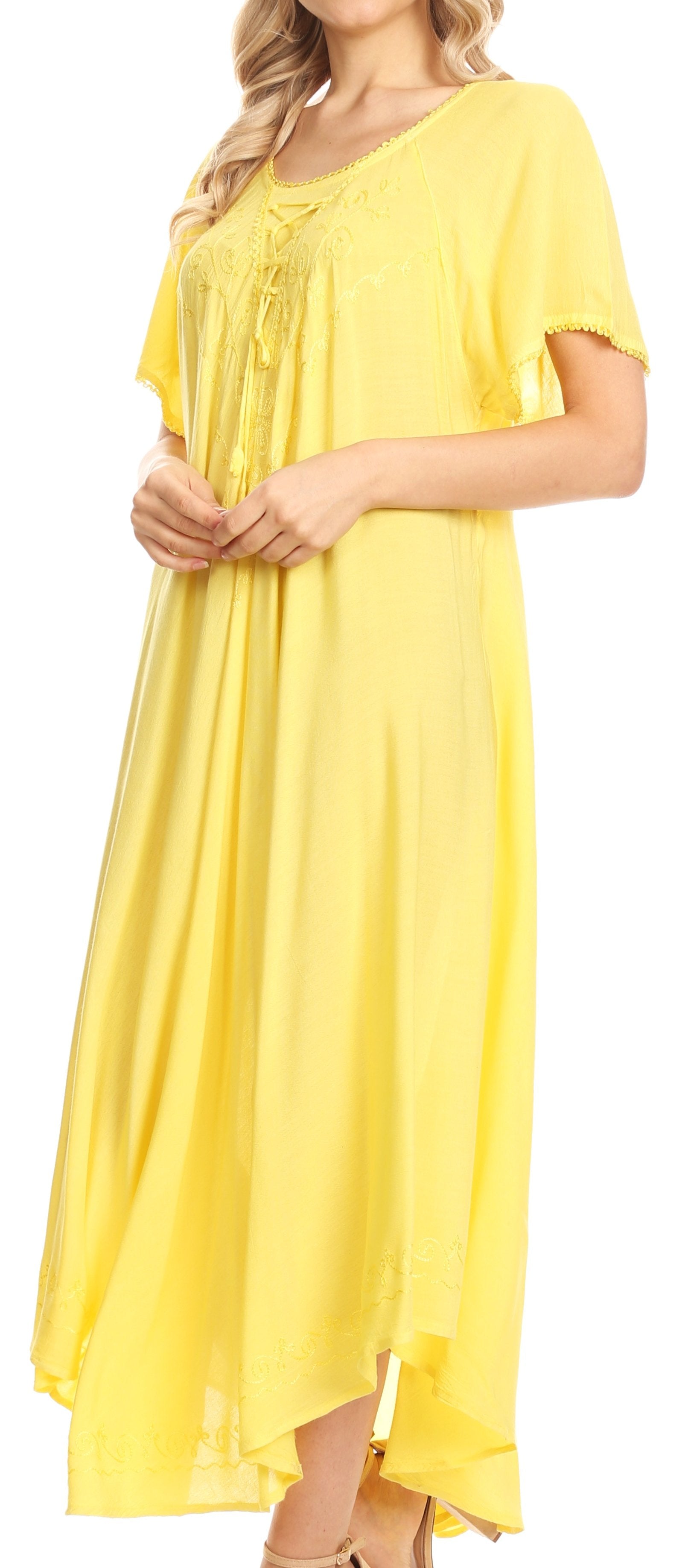 Sakkas - Lilia Embroidered Lace Up Bodice Relaxed Fit  Maxi Sun Dress