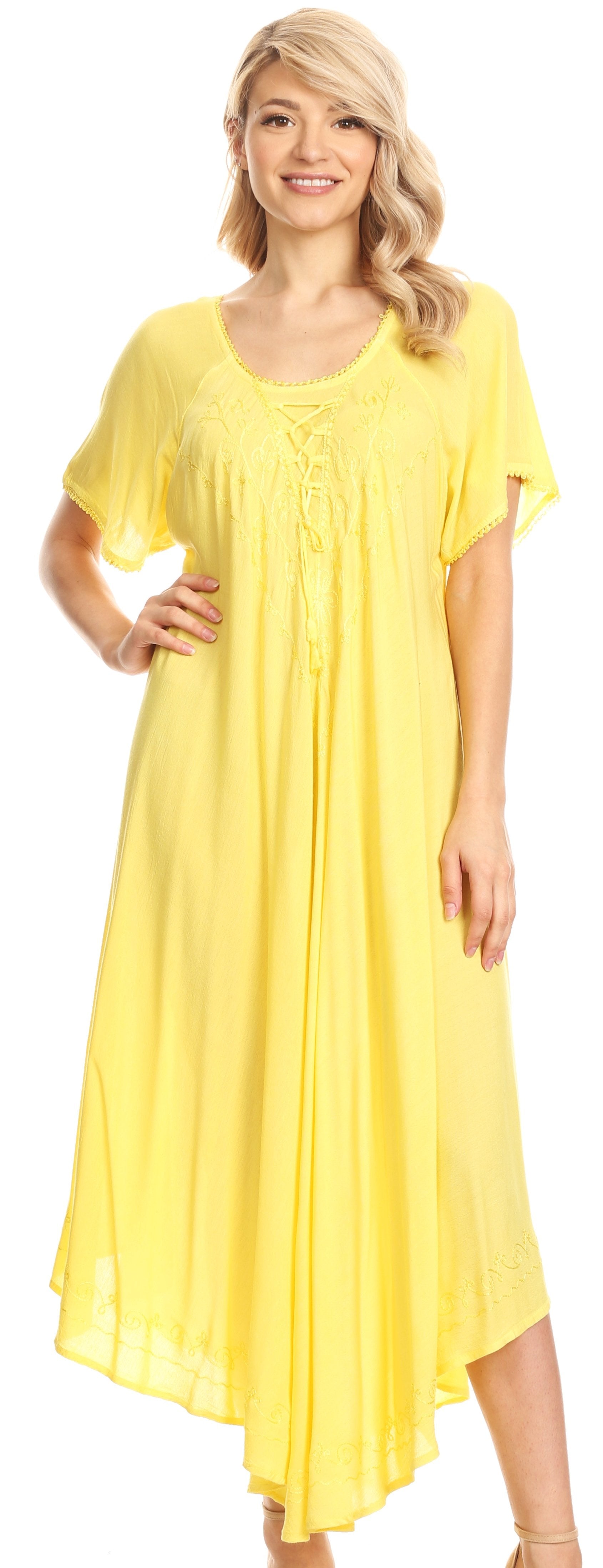 Sakkas - Lilia Embroidered Lace Up Bodice Relaxed Fit  Maxi Sun Dress