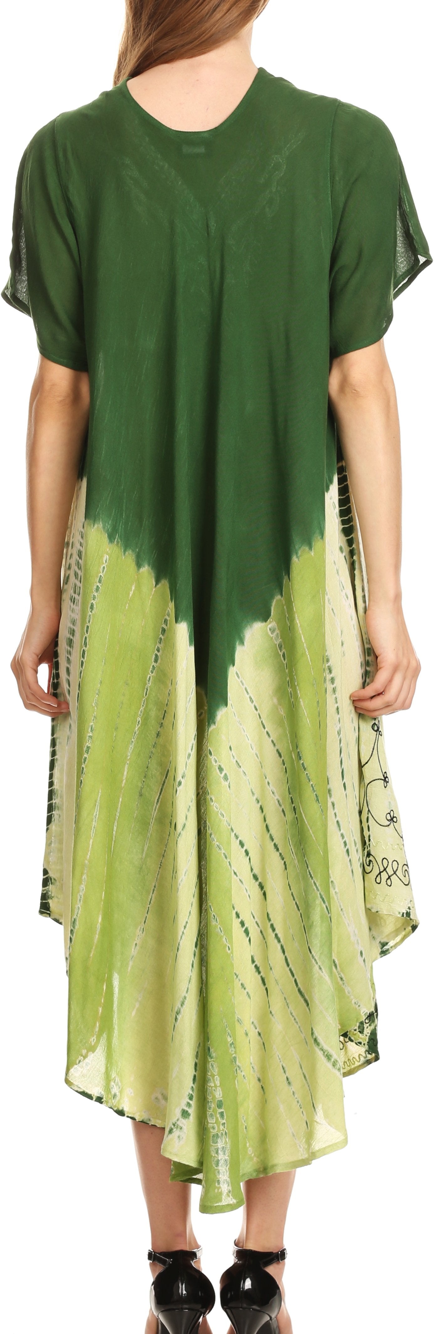 Green and yellow tie-dye dress worn by a person