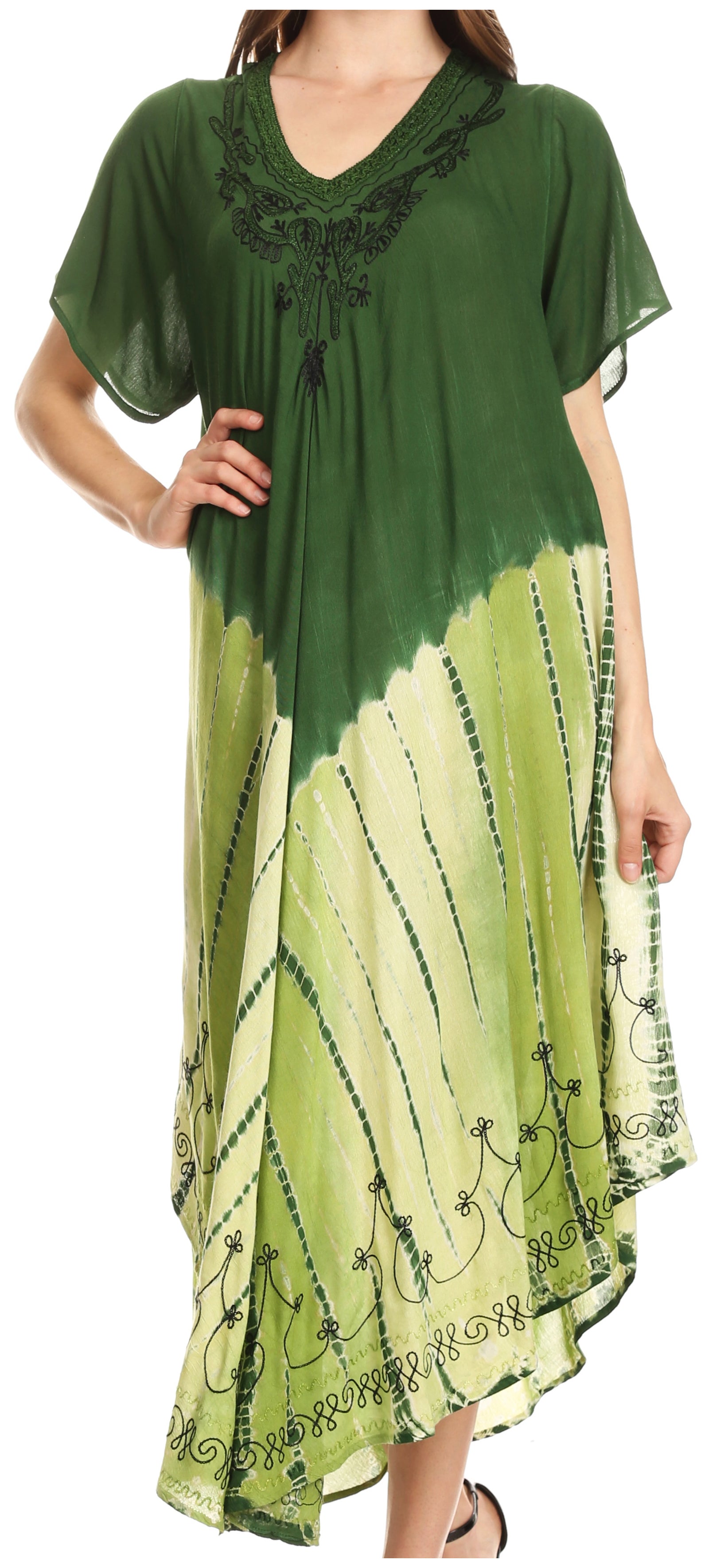 Green and white gradient dress with embroidery on a white background
