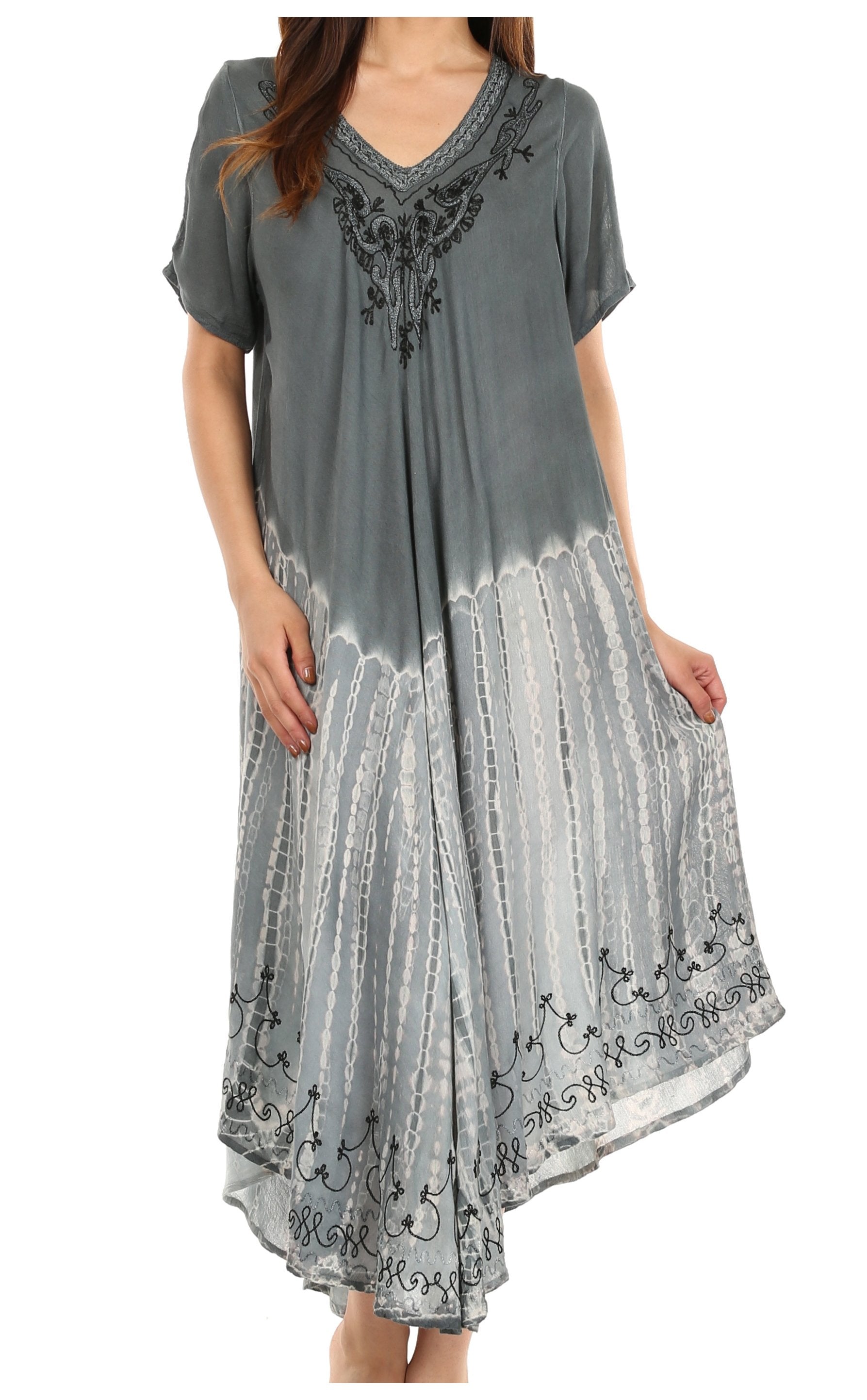 Gray dress with lace details on a white background