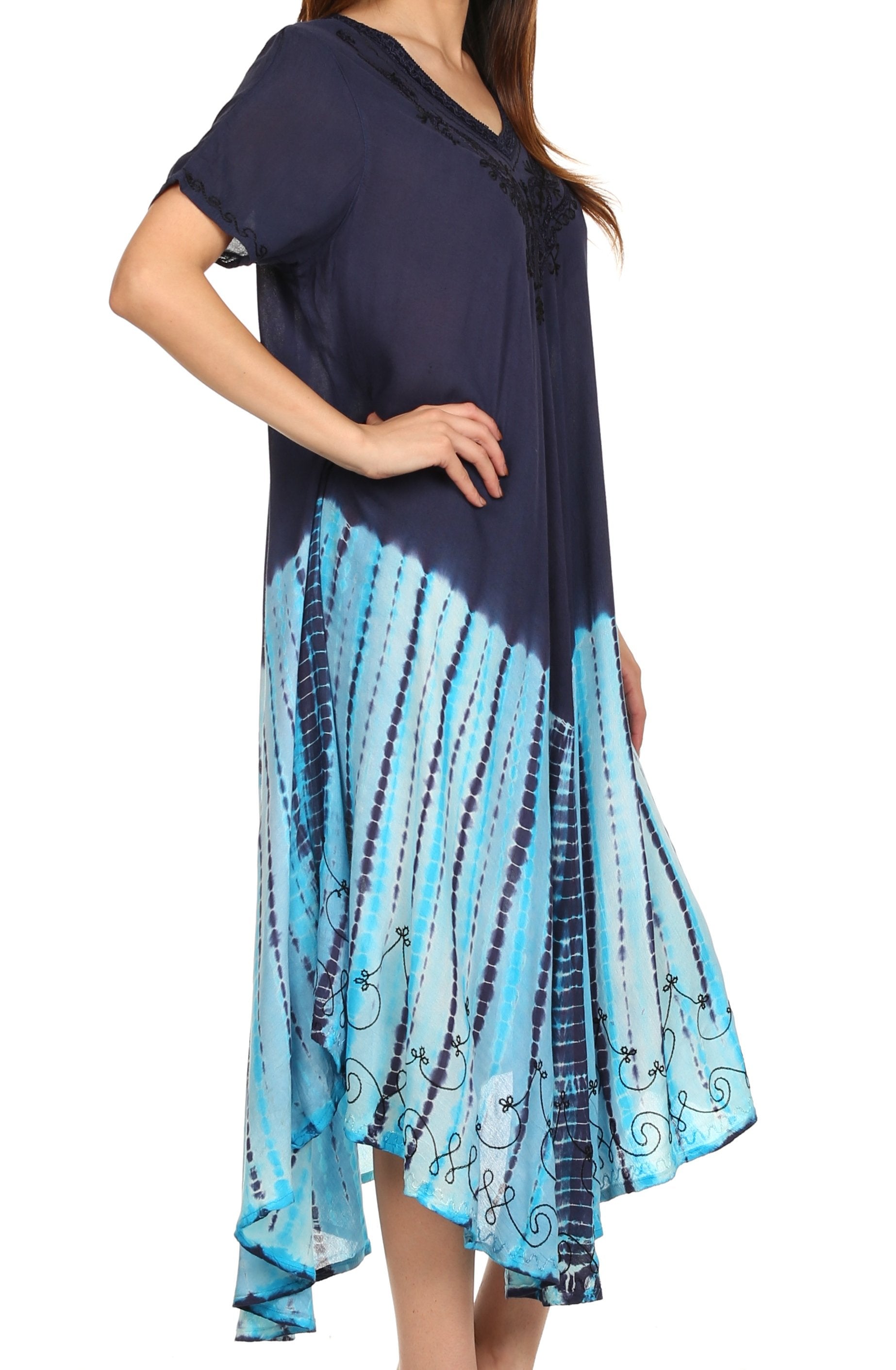 Navy and blue tie-dye dress with a white background