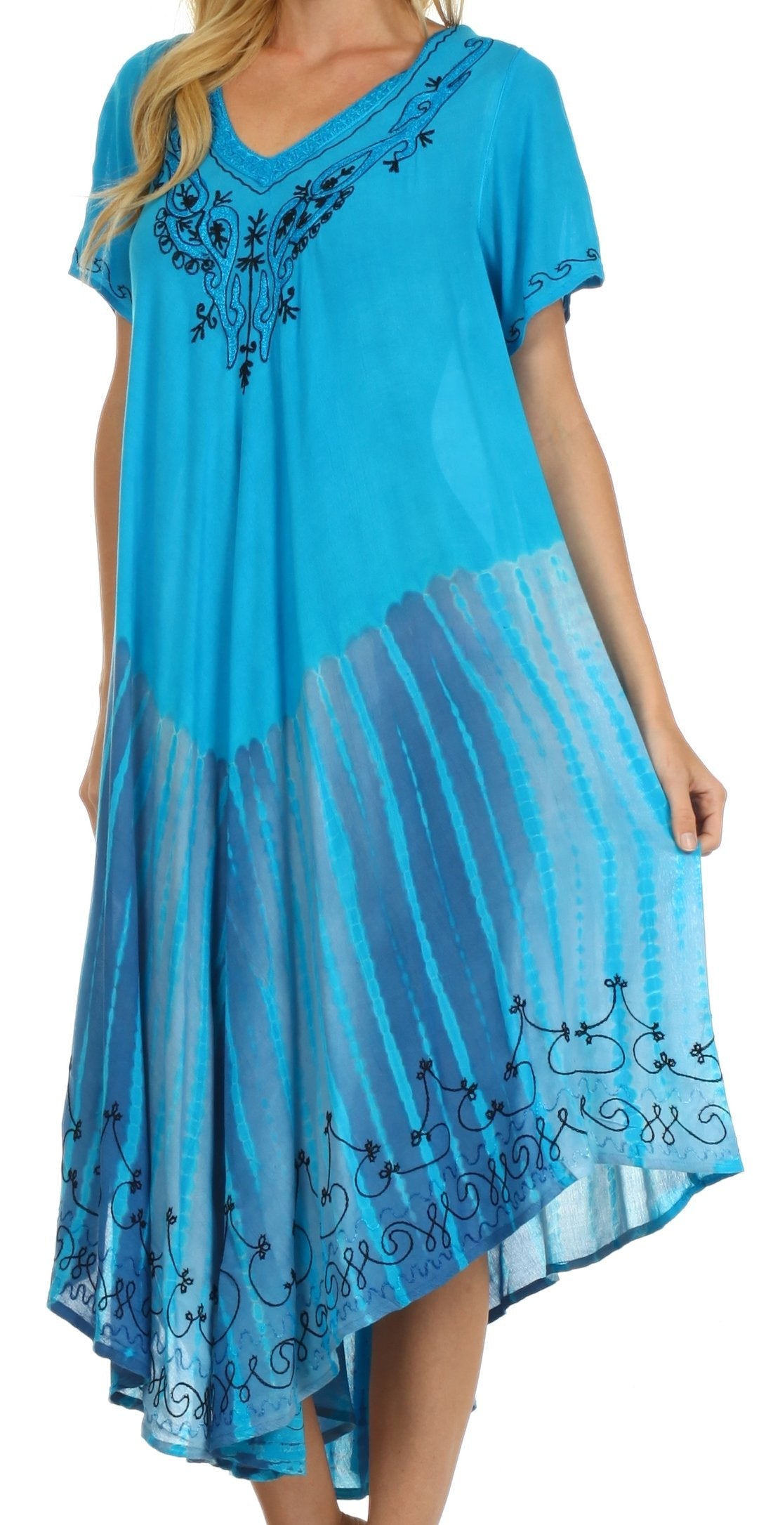 Blue dress with embroidery on a white background