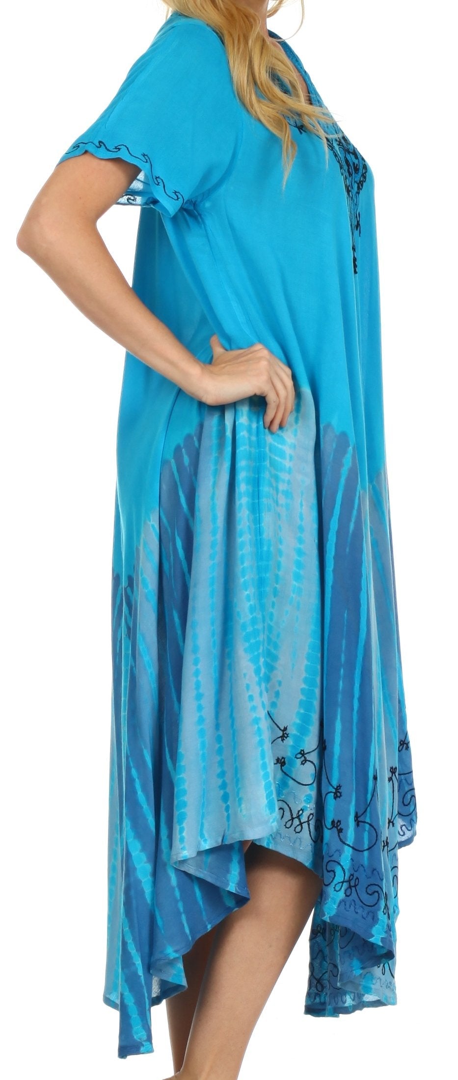 Blue dress with floral pattern on a white background