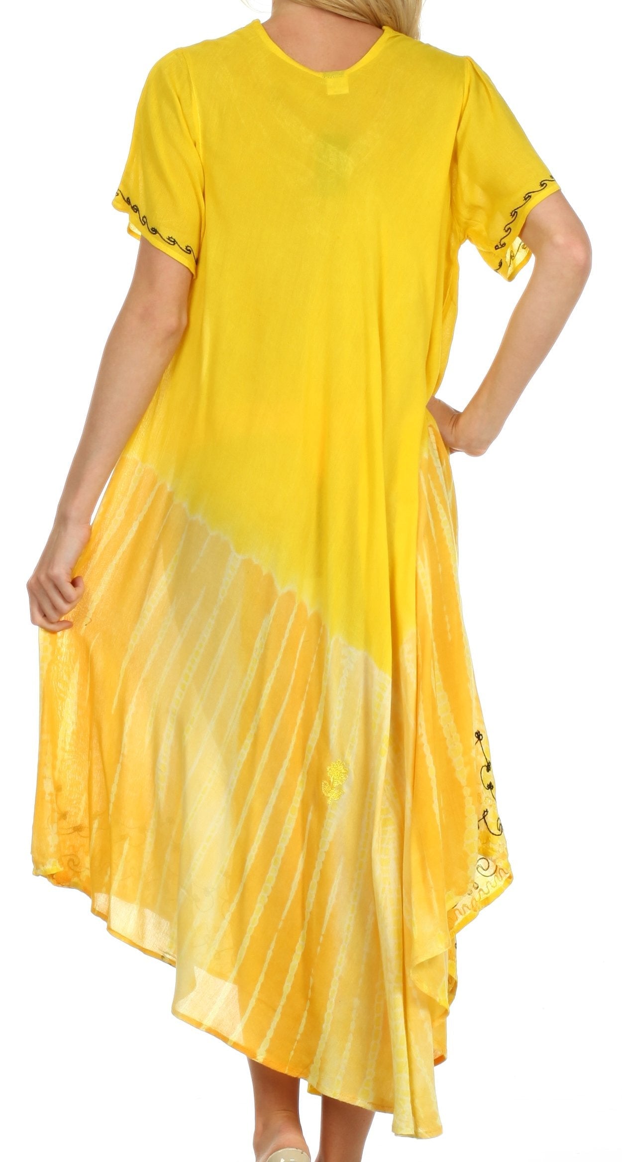 Yellow ombre dress with short sleeves on a white background