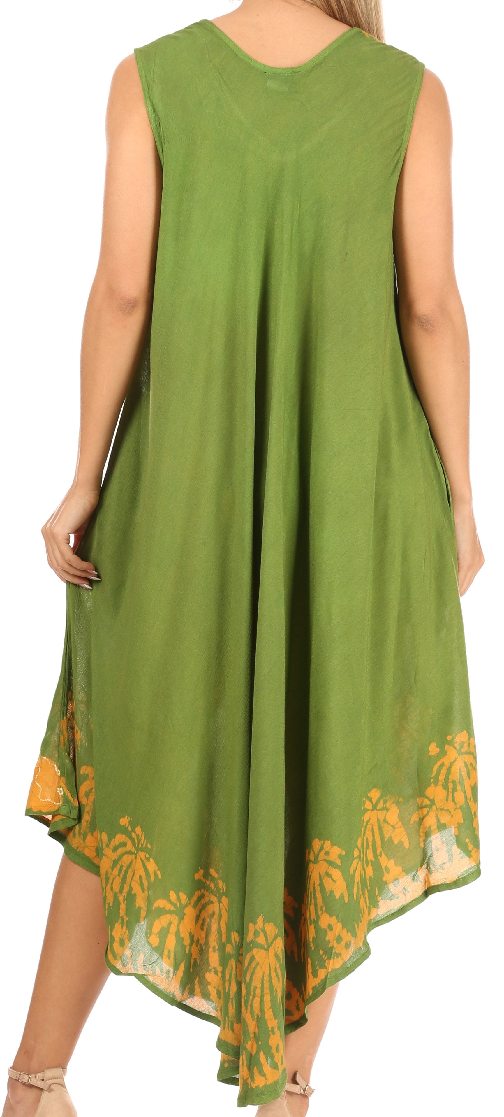 Green dress with yellow floral patterns on a white background