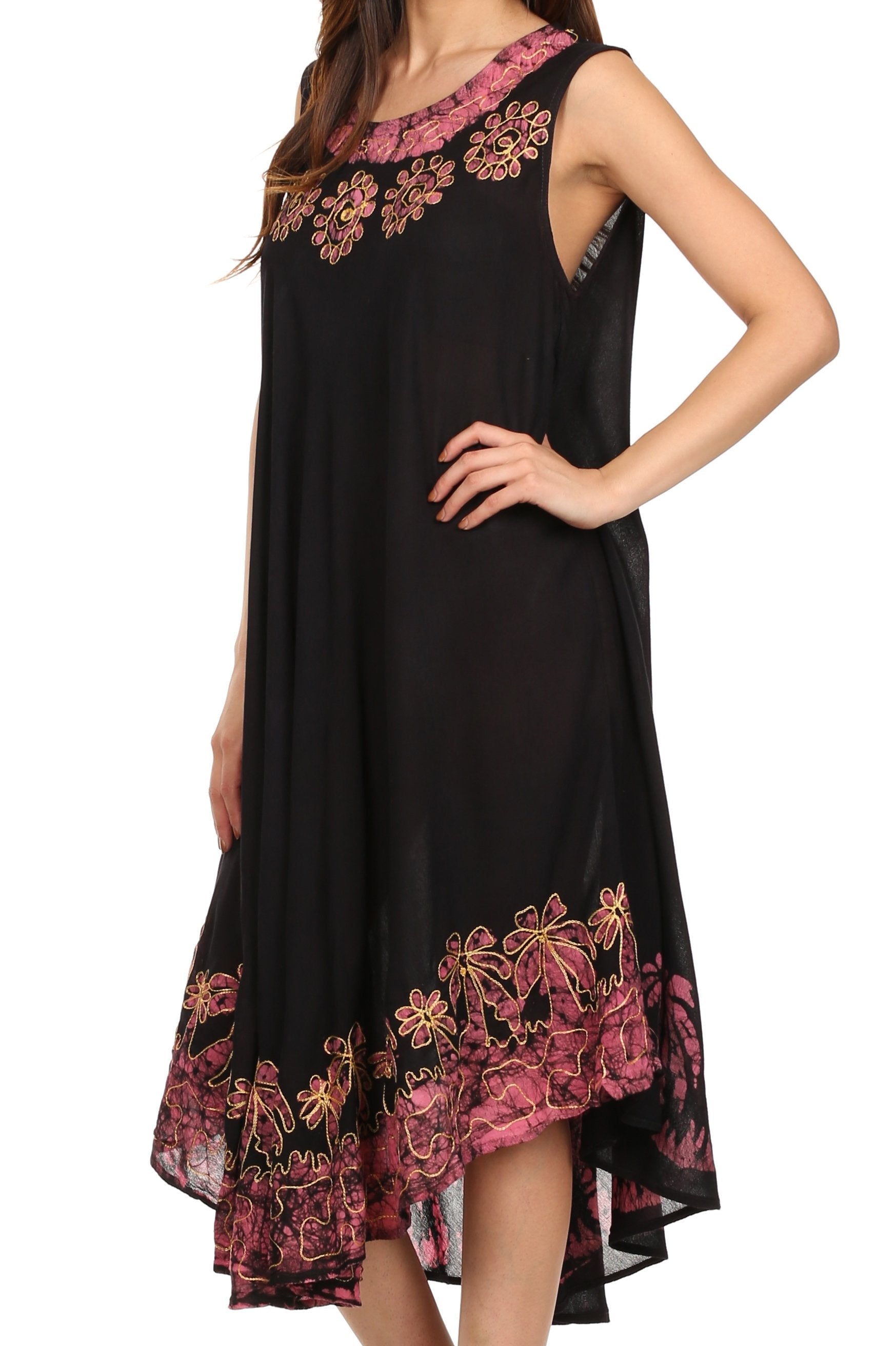 Black dress with floral patterns on a white background