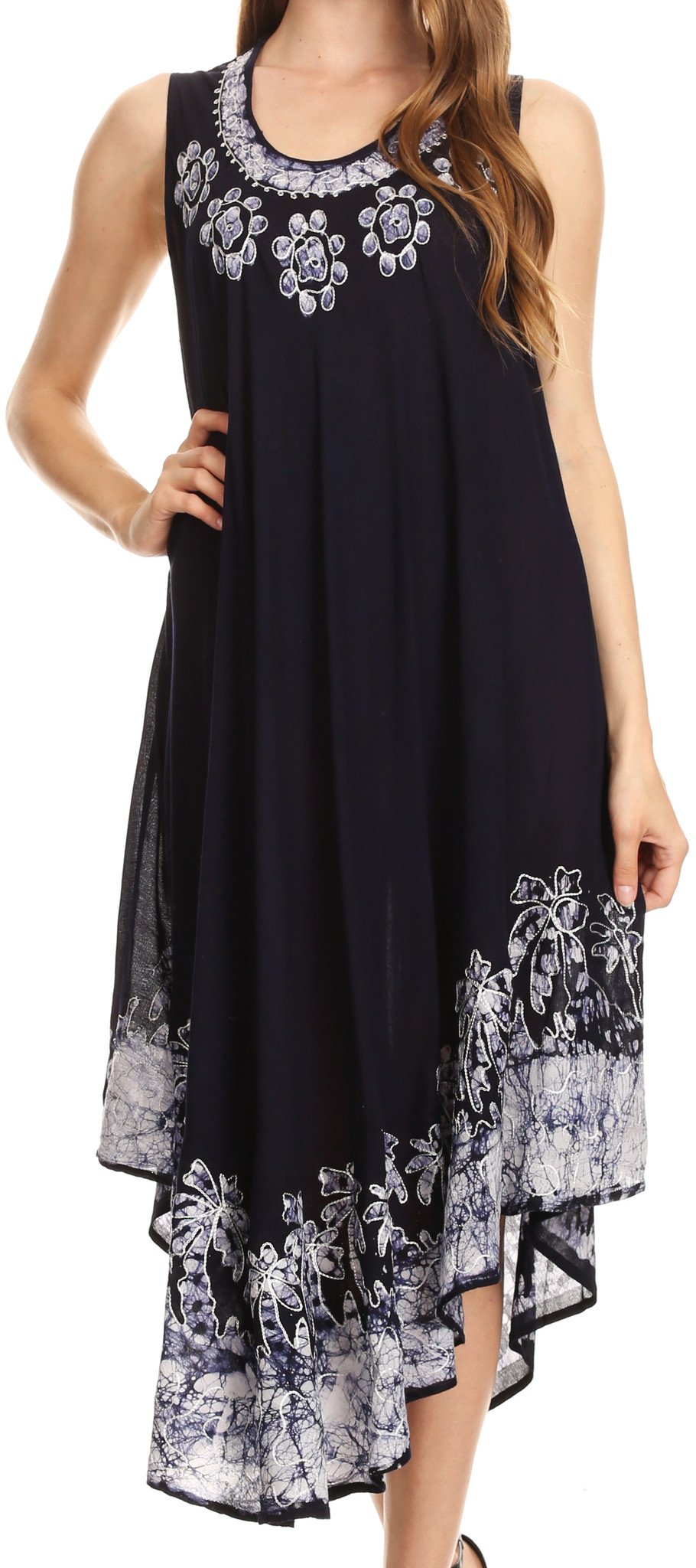 Black dress with white floral embroidery on a white background
