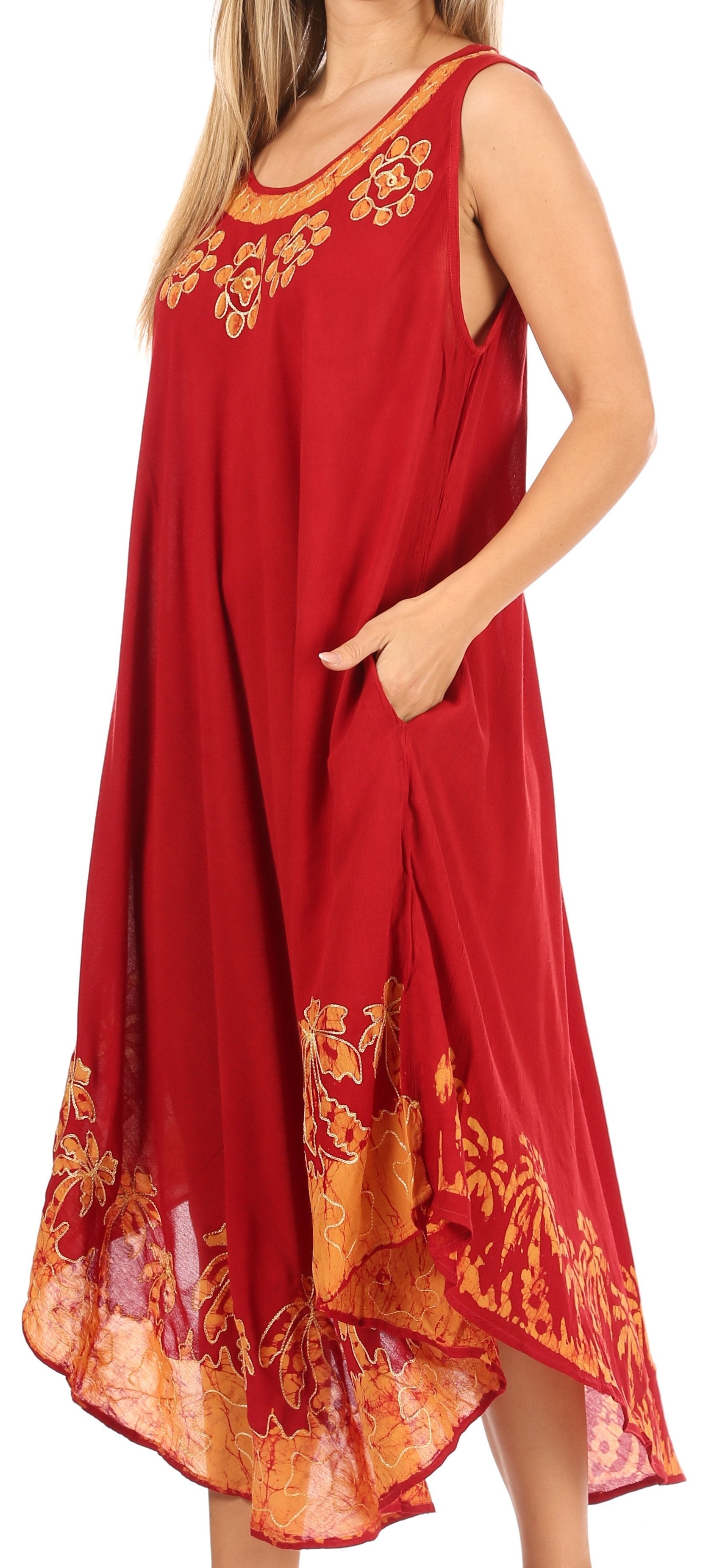 Red dress with gold embroidery on a white background