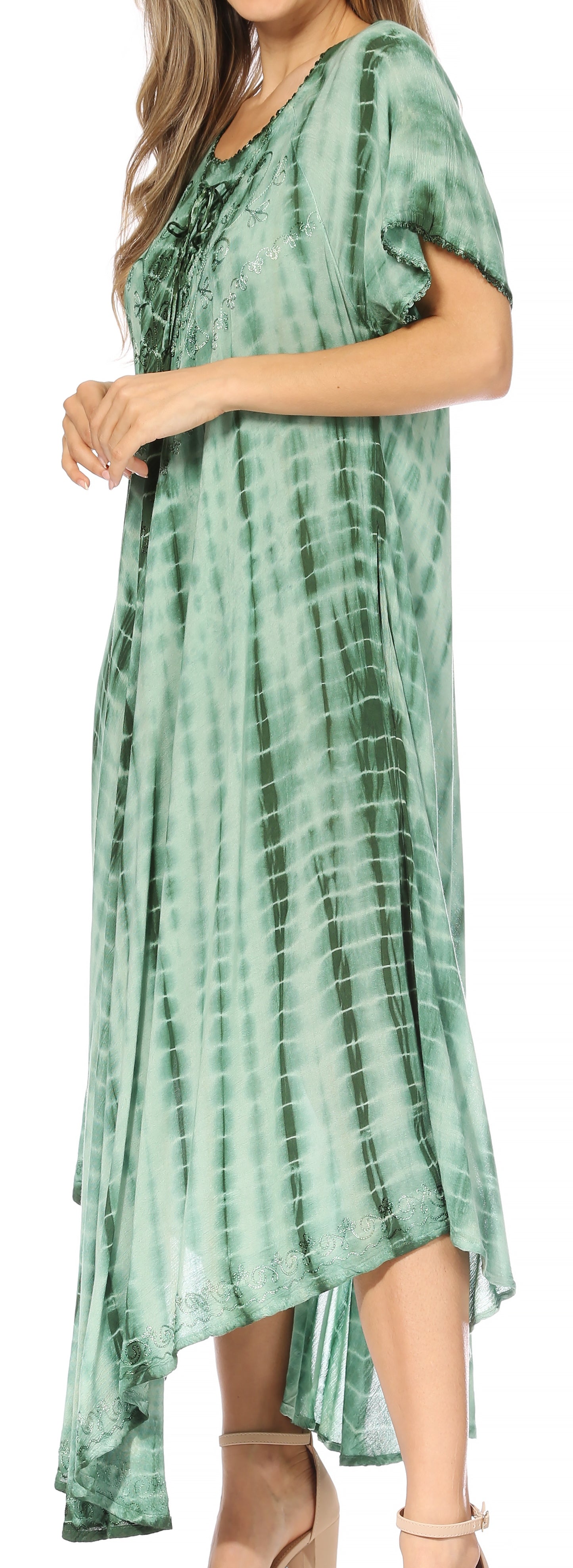 Green tie-dye dress worn by a model