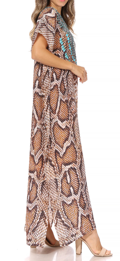 Long snake print dress with a colorful top on a white background