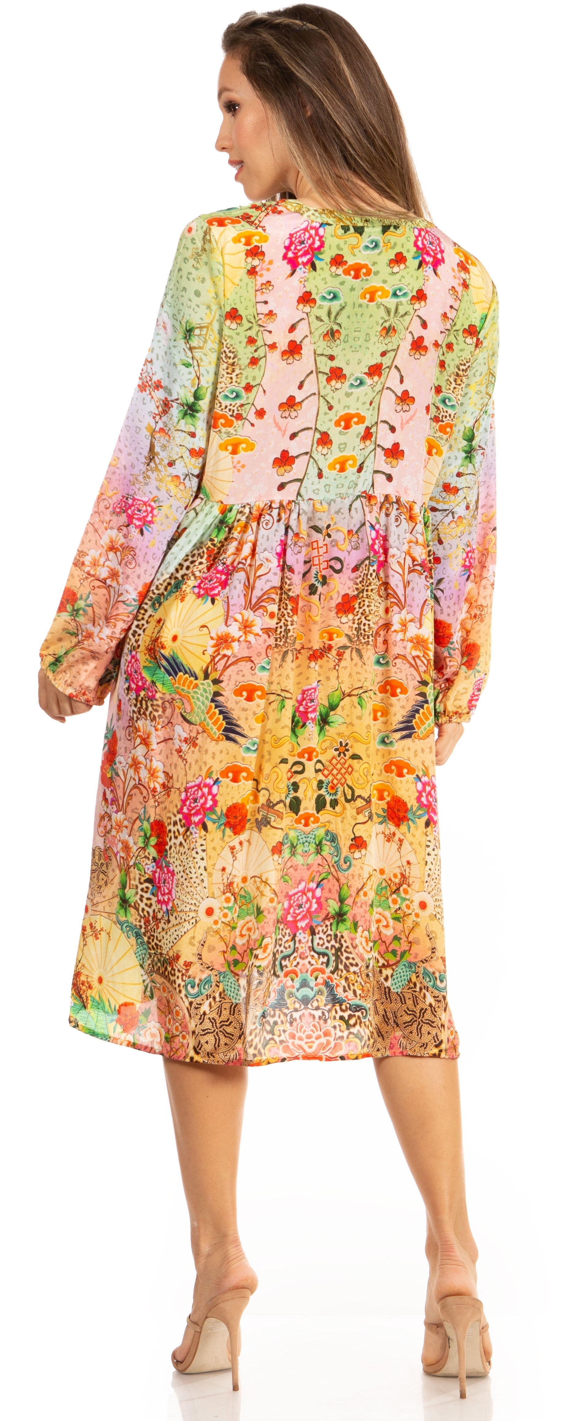 Sakkas - Jules Women's Long Sleeve Floral Midi Dress