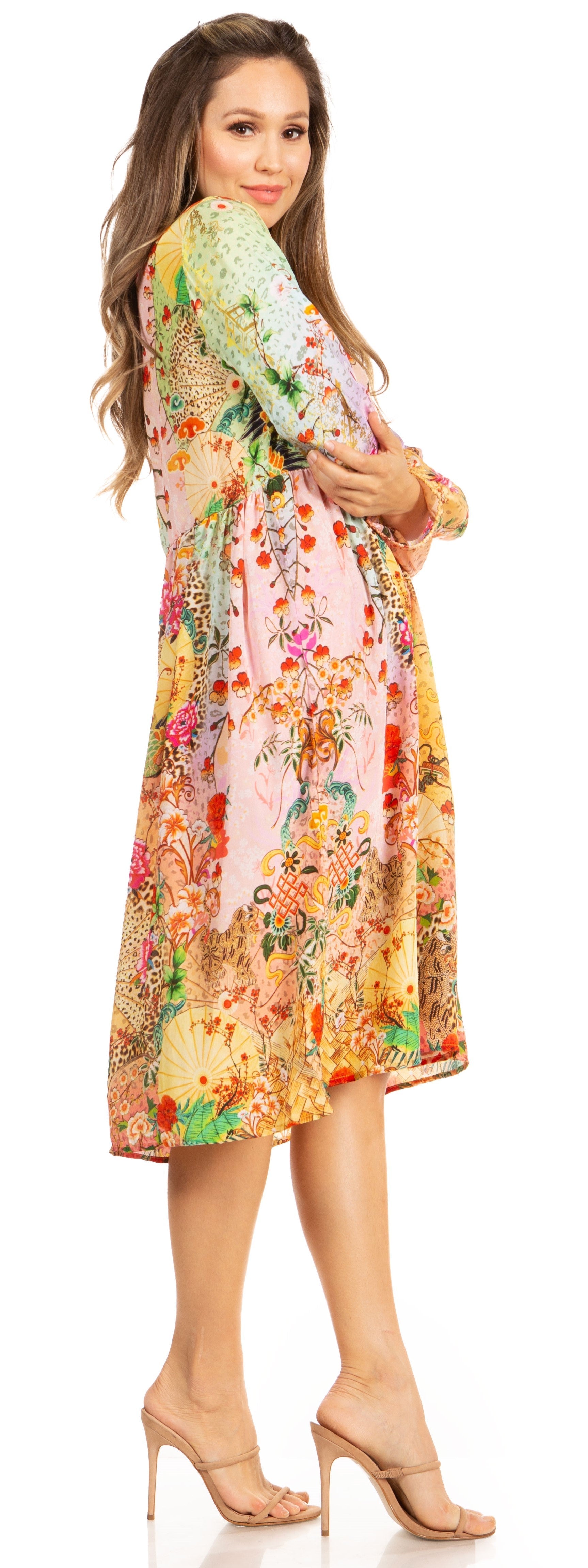 Sakkas - Jules Women's Long Sleeve Floral Midi Dress