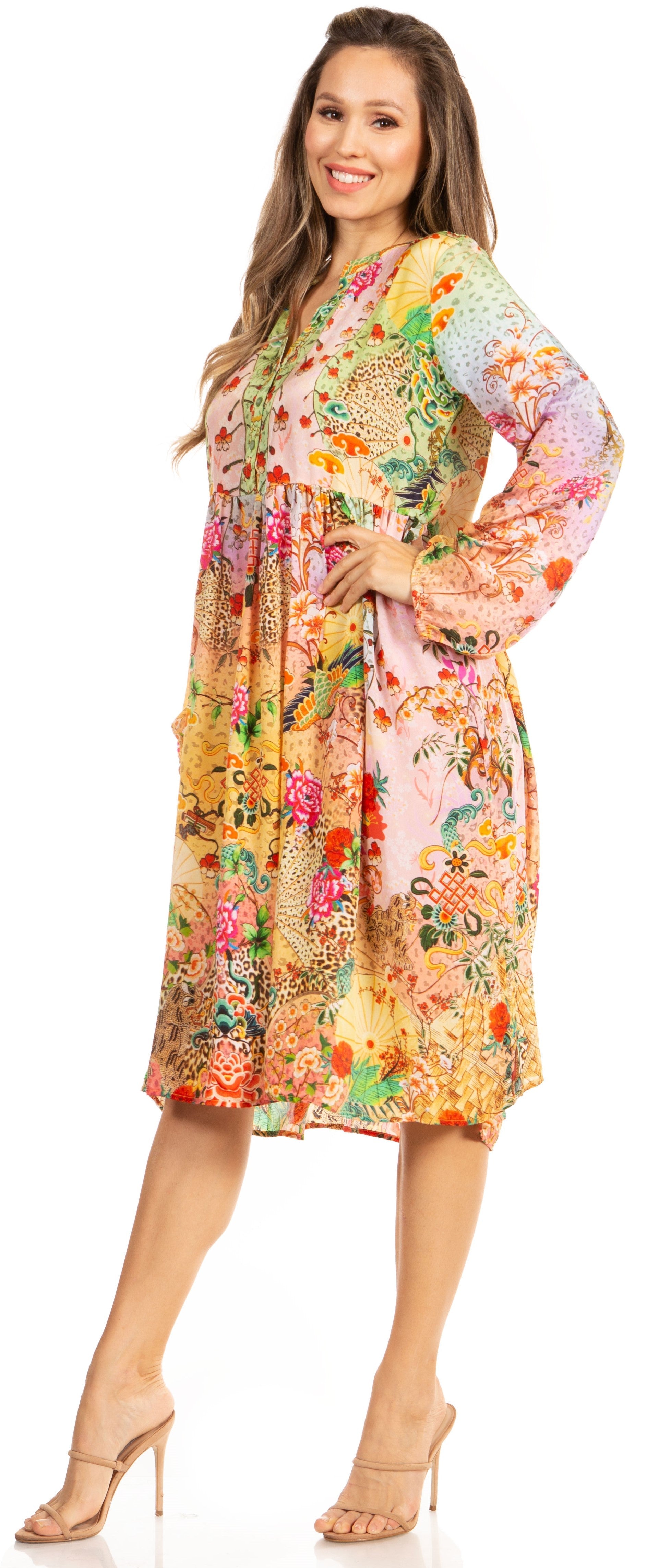 Sakkas - Jules Women's Long Sleeve Floral Midi Dress