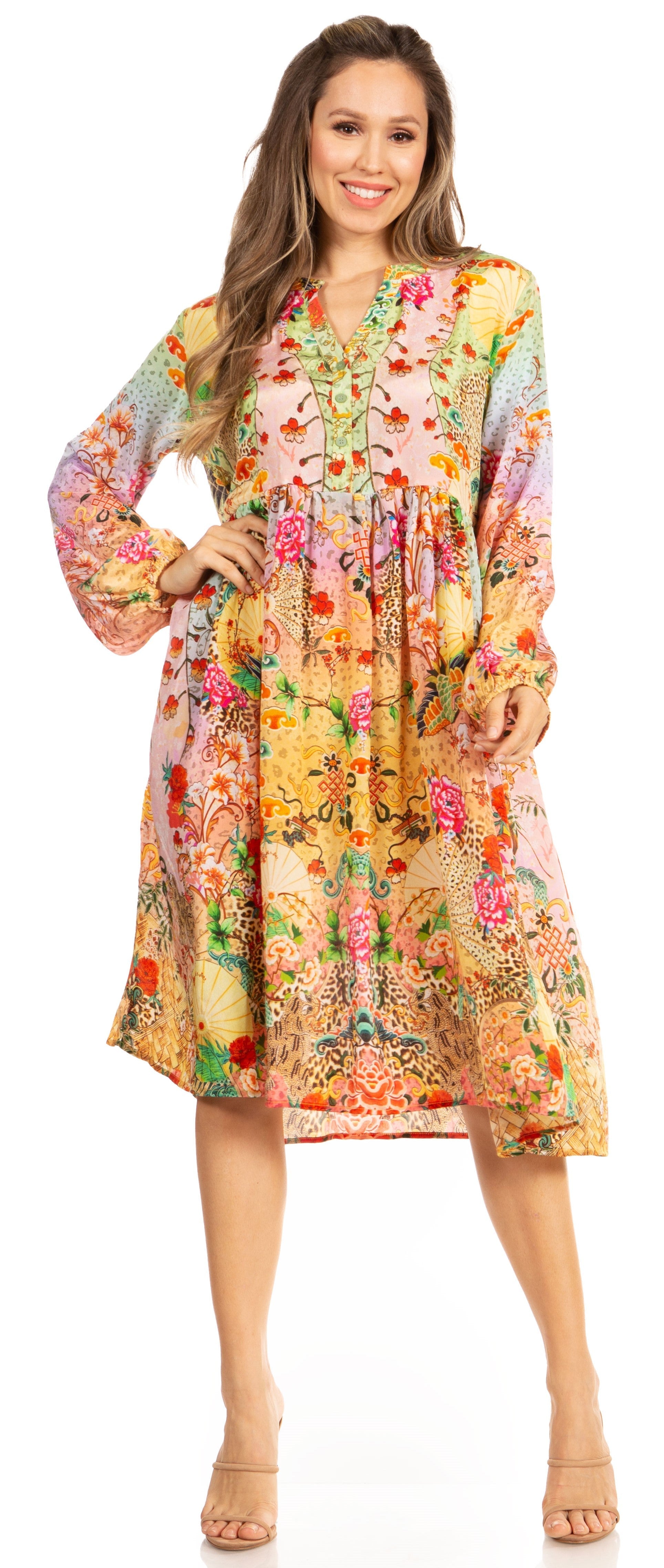 Sakkas - Jules Women's Long Sleeve Floral Midi Dress